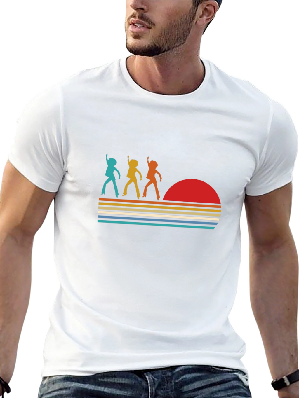 Retro Disco Sunset Graphic T-Shirt - Black