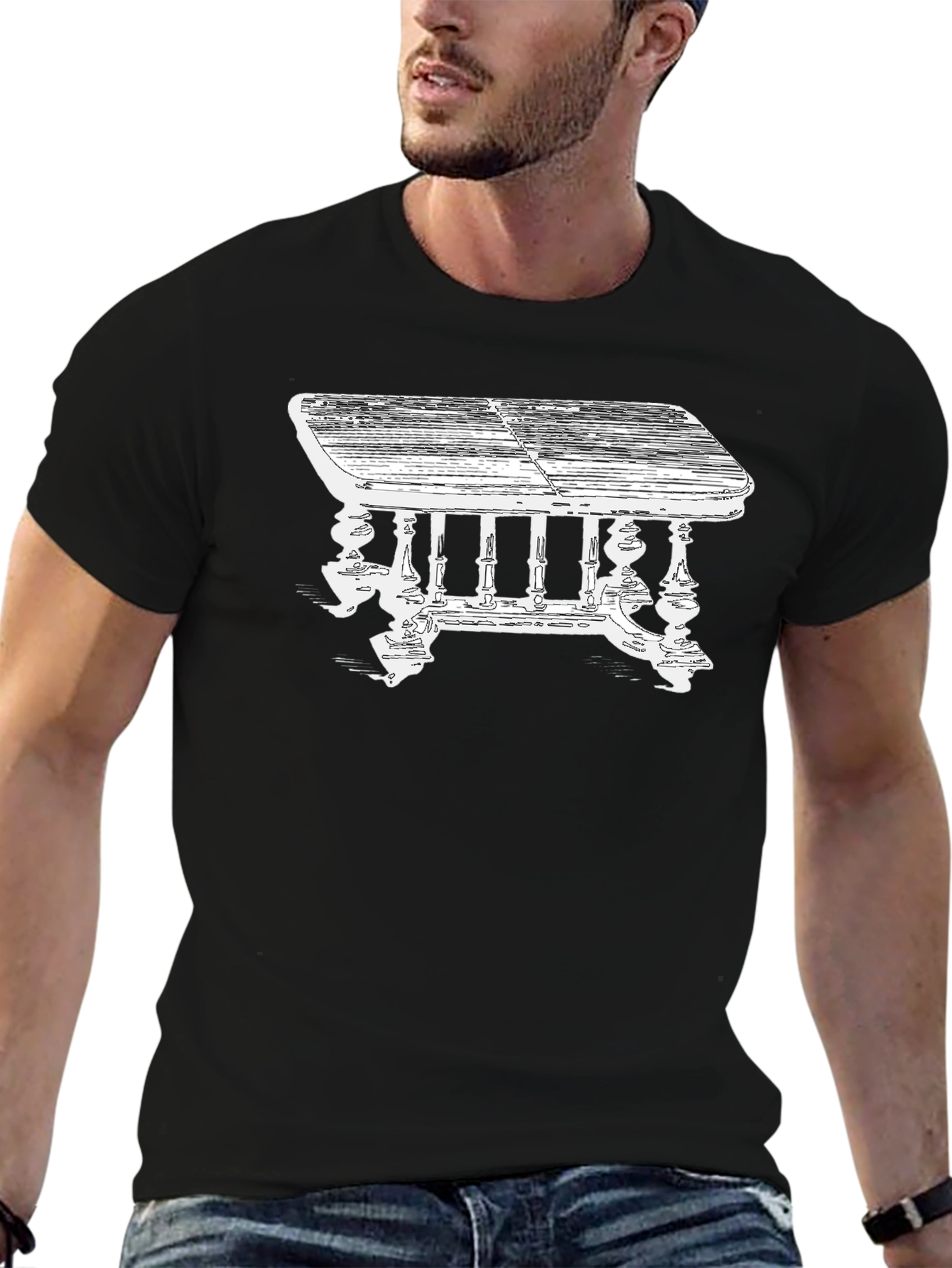 Table Graphic Tee - Vintage Style Black T-Shirt