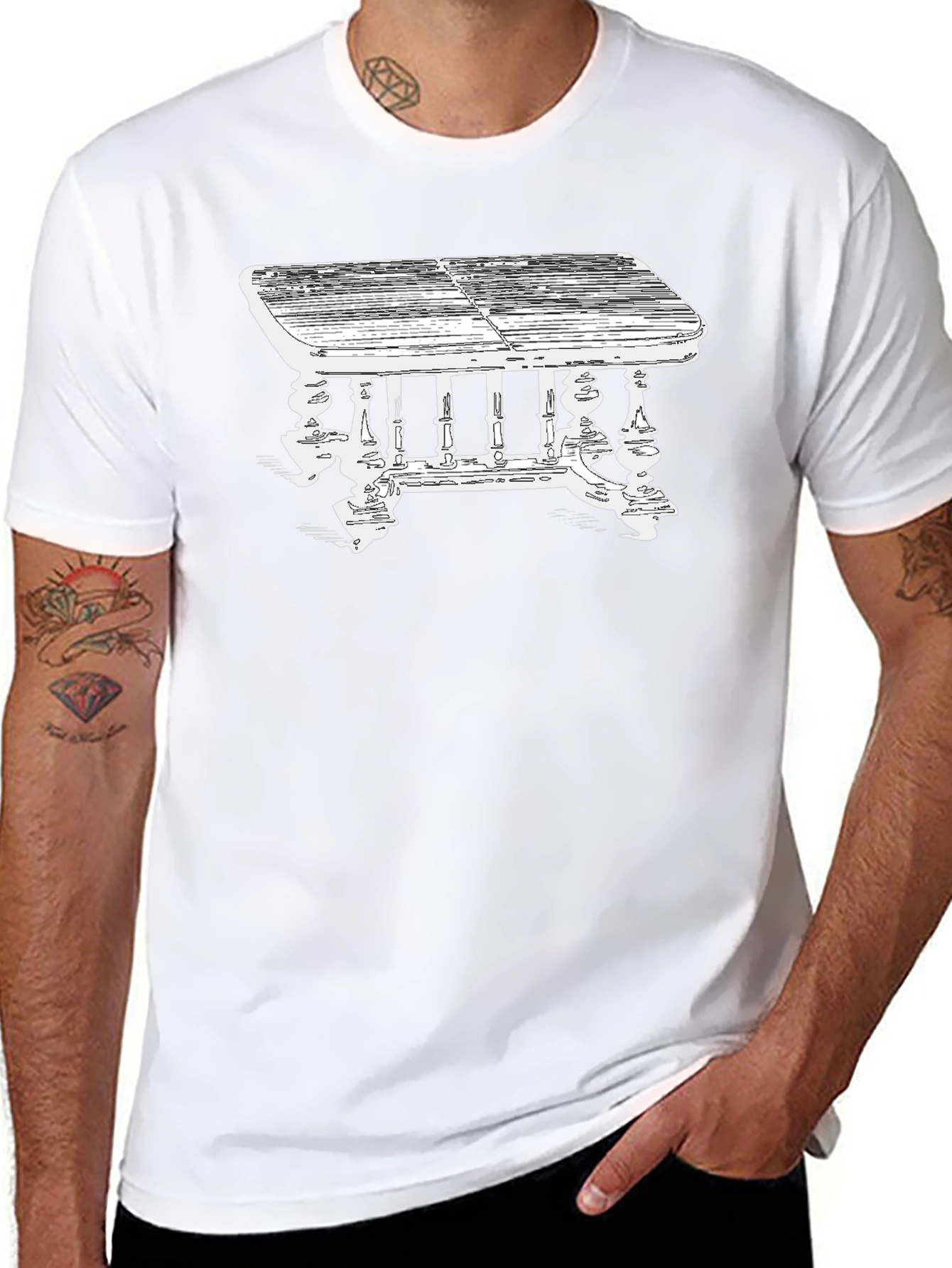 Table Graphic Tee - Vintage Style Black T-Shirt