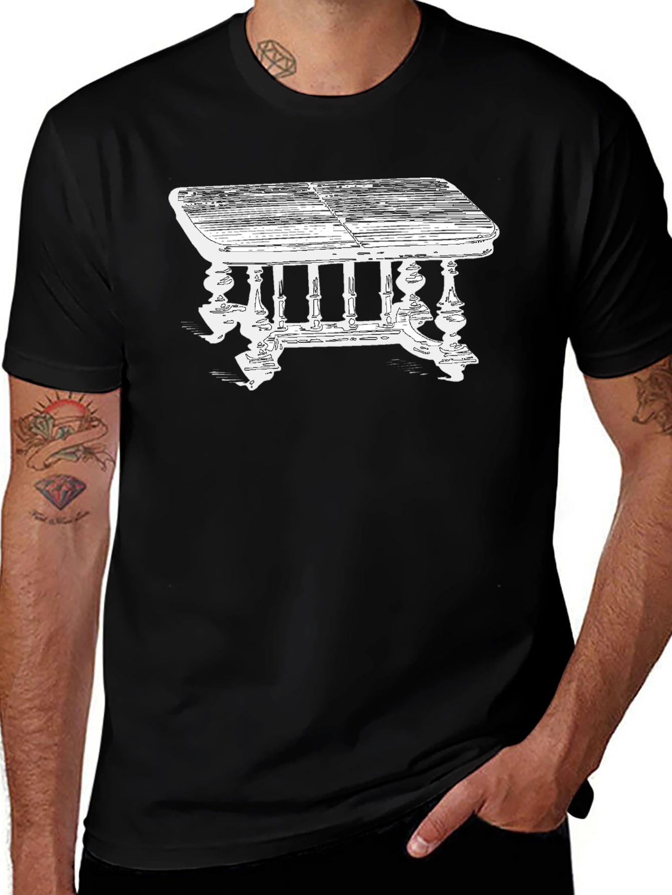 Table Graphic Tee - Vintage Style Black T-Shirt