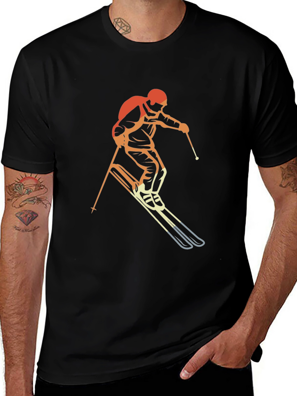Retro Skiing Graphic T-Shirt - Black