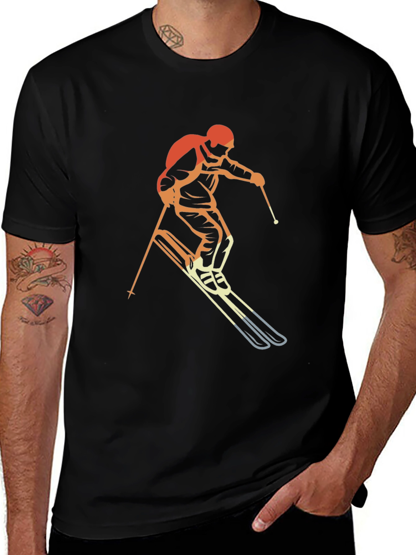 Retro Skiing Graphic T-Shirt - Black