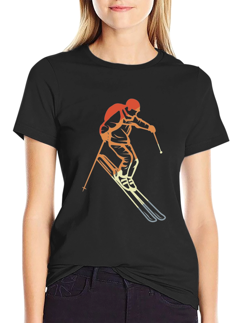 Retro Skiing Graphic T-Shirt - Black