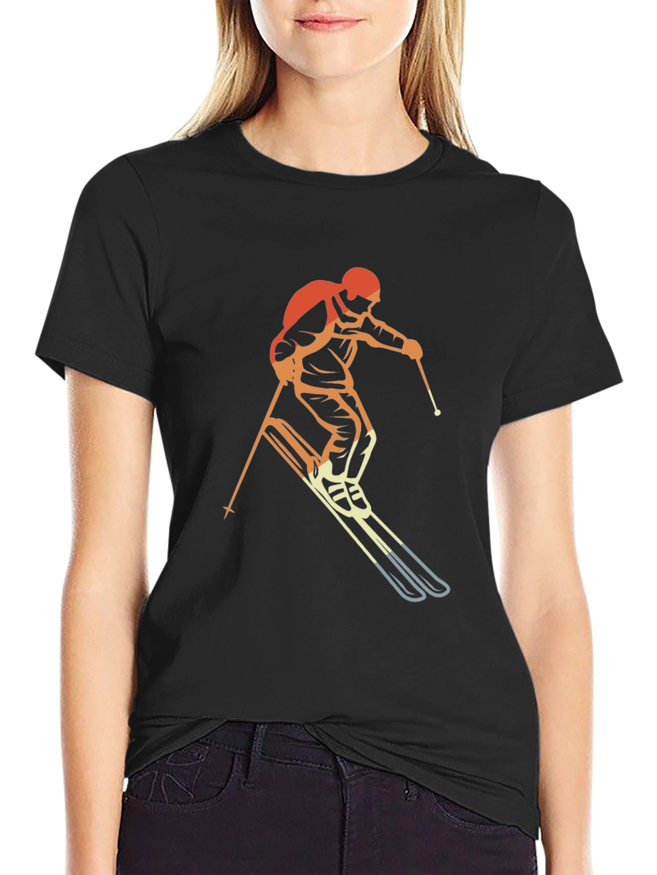 Retro Skiing Graphic T-Shirt - Black