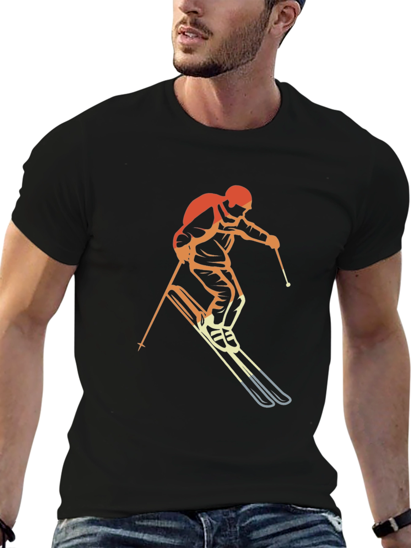Retro Skiing Graphic T-Shirt - Black