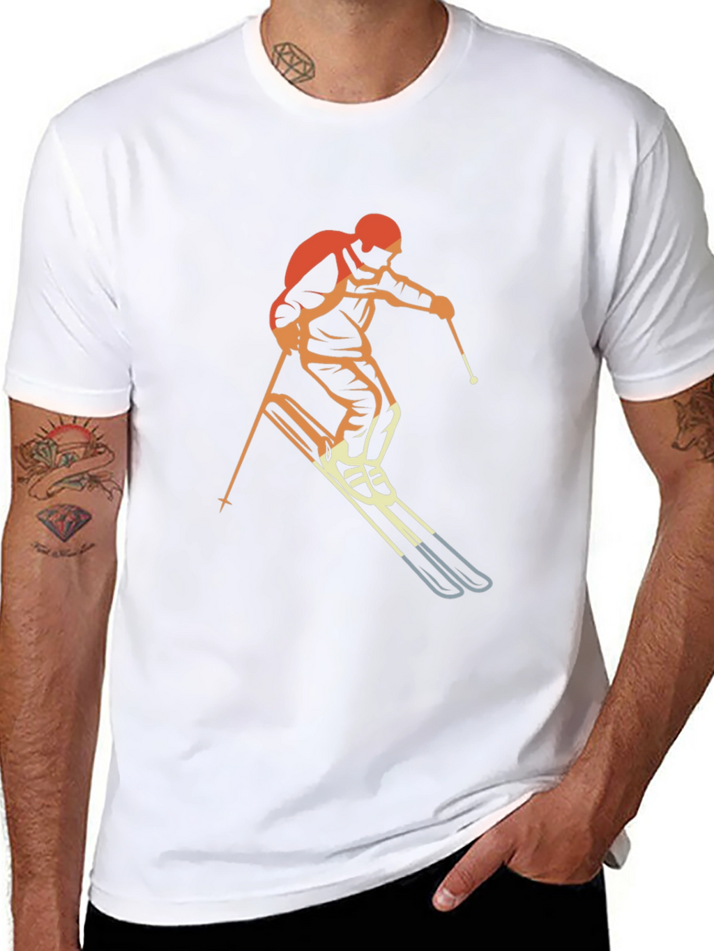 Retro Skiing Graphic T-Shirt - Black