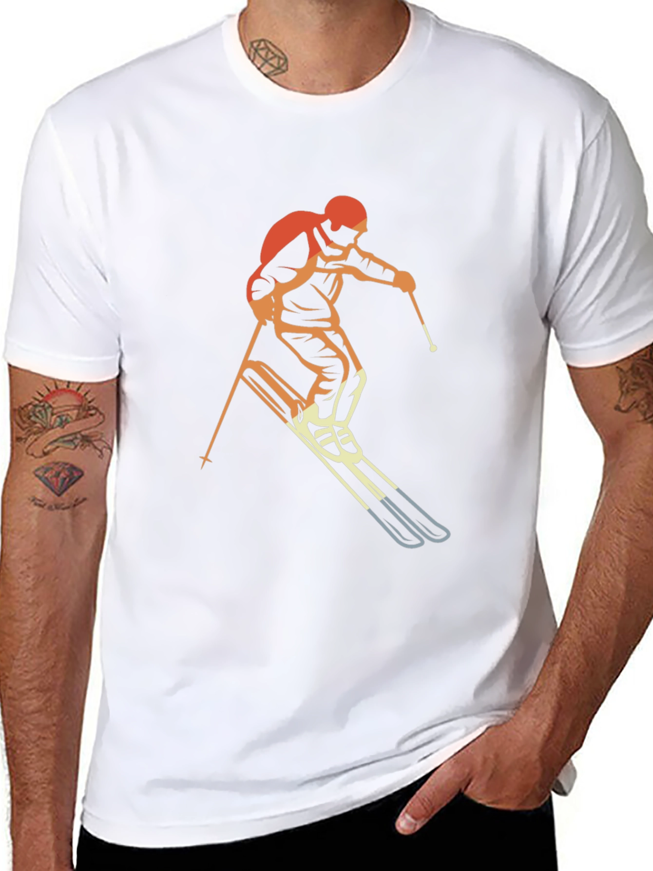 Retro Skiing Graphic T-Shirt - Black