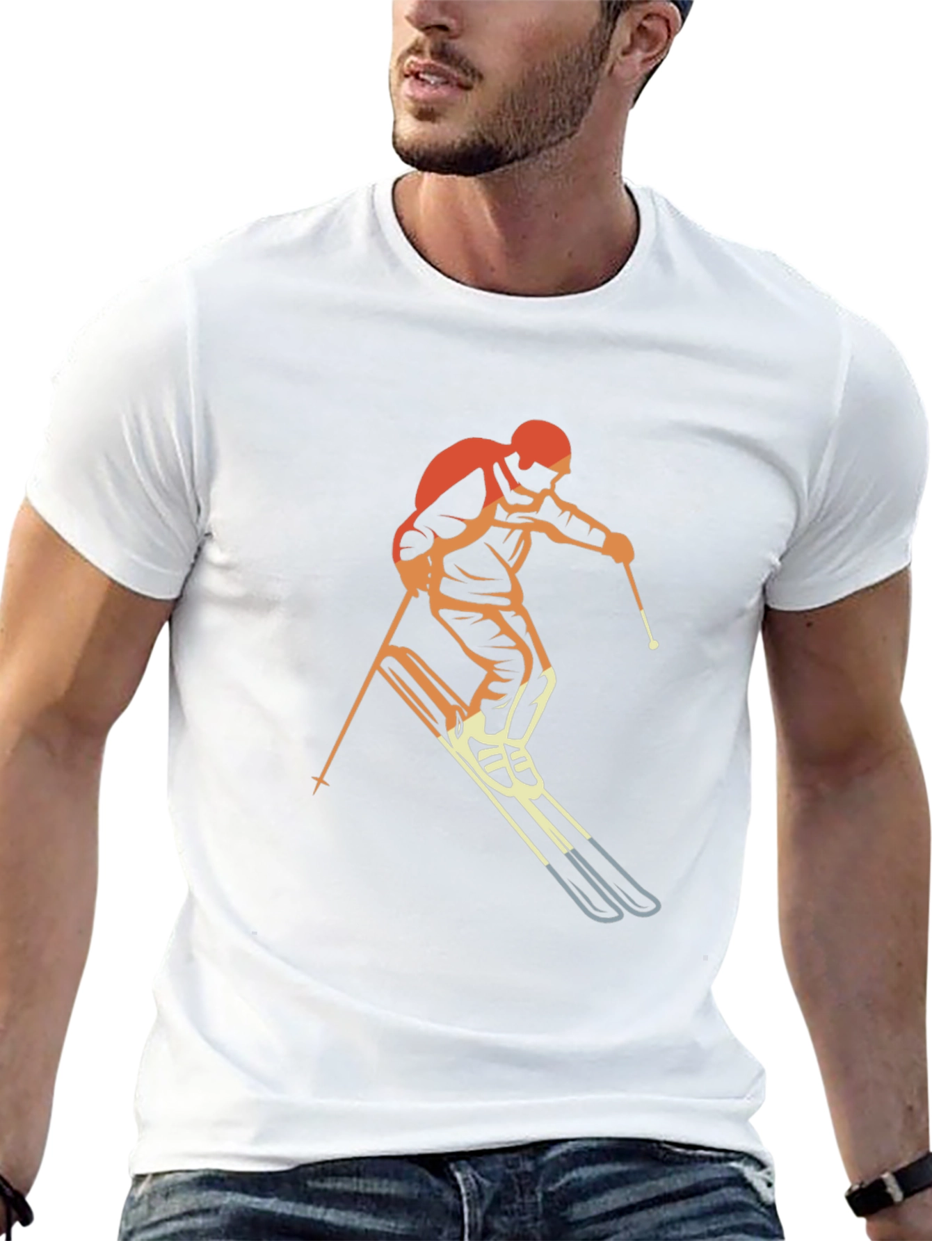 Retro Skiing Graphic T-Shirt - Black