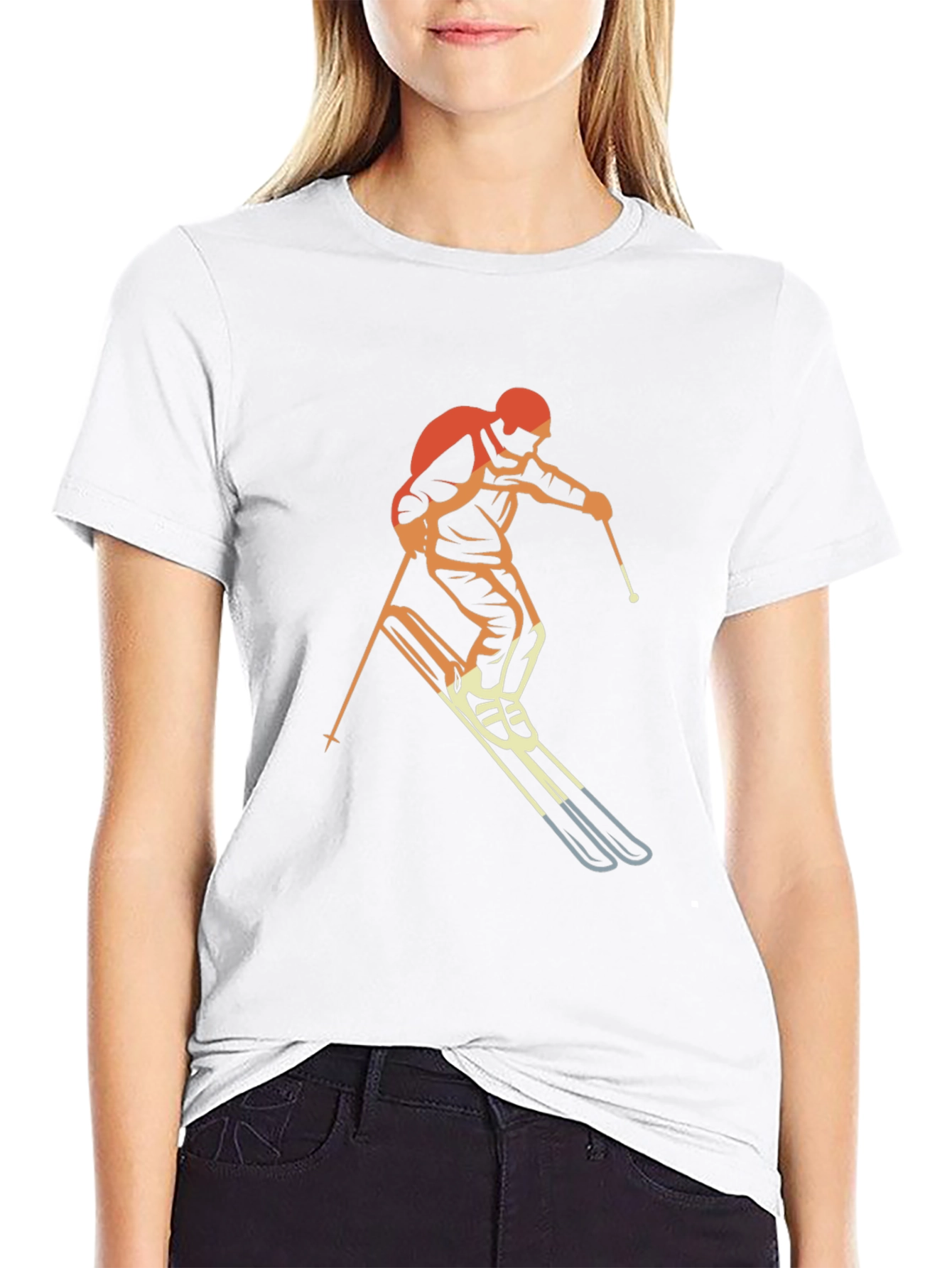 Retro Skiing Graphic T-Shirt - Black