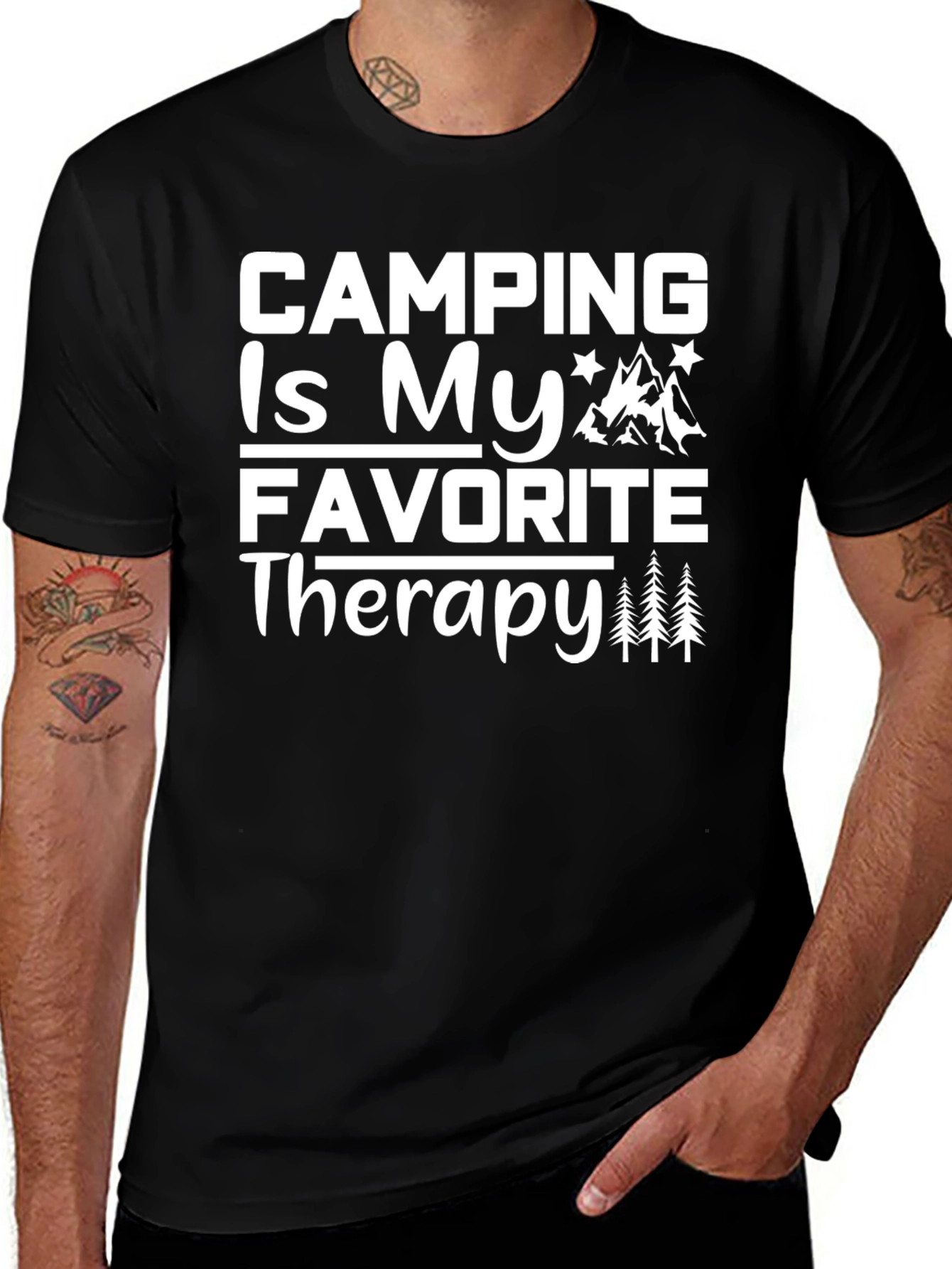 Camping Is My Favorite Therapy Black T-Shirt