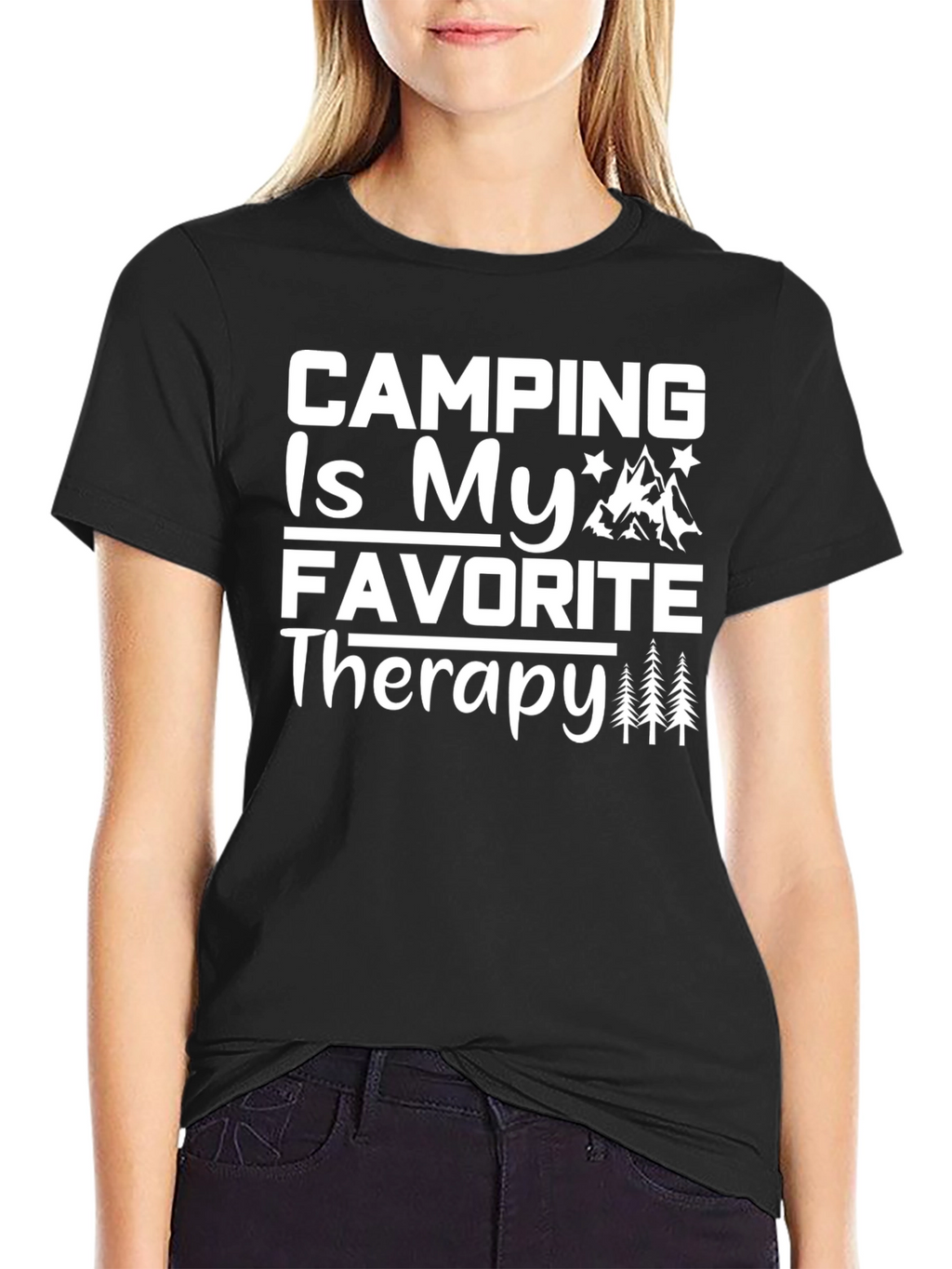 Camping Is My Favorite Therapy Black T-Shirt