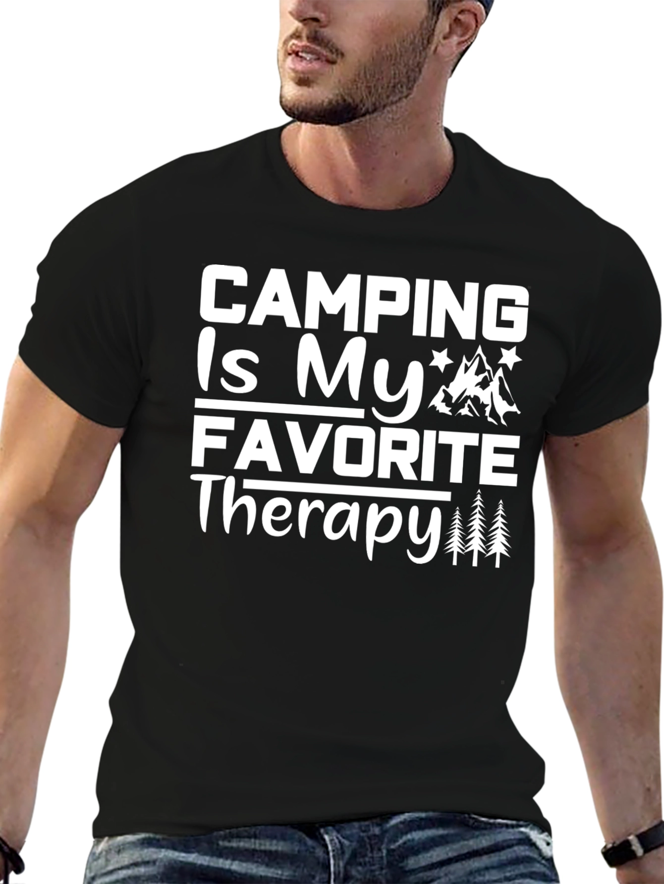 Camping Is My Favorite Therapy Black T-Shirt