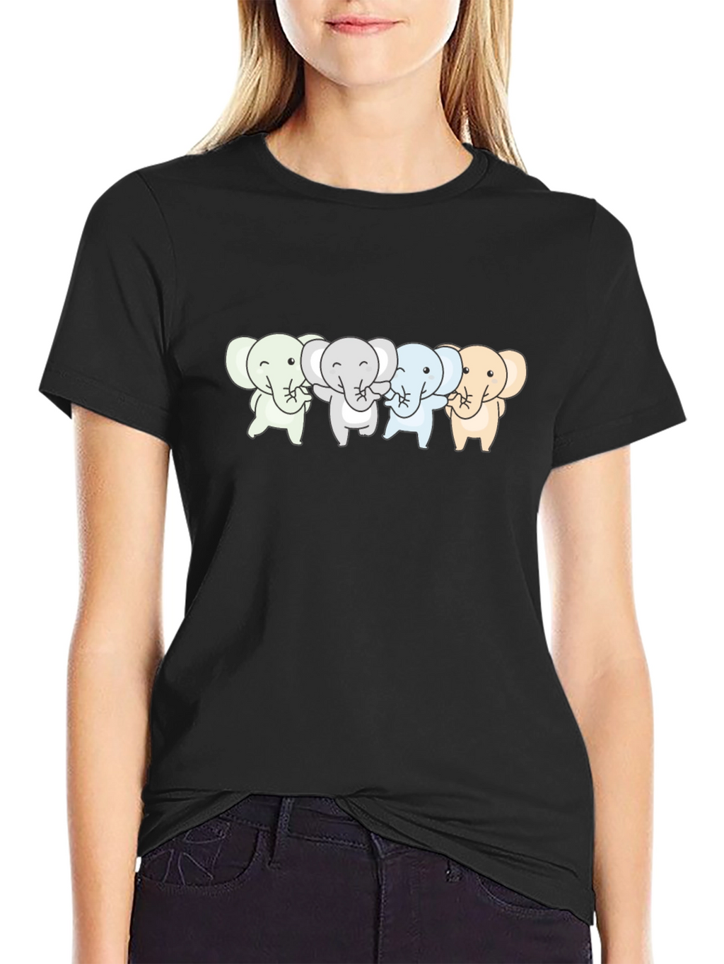 Cute Elephants T-Shirt - Black Cotton Tee