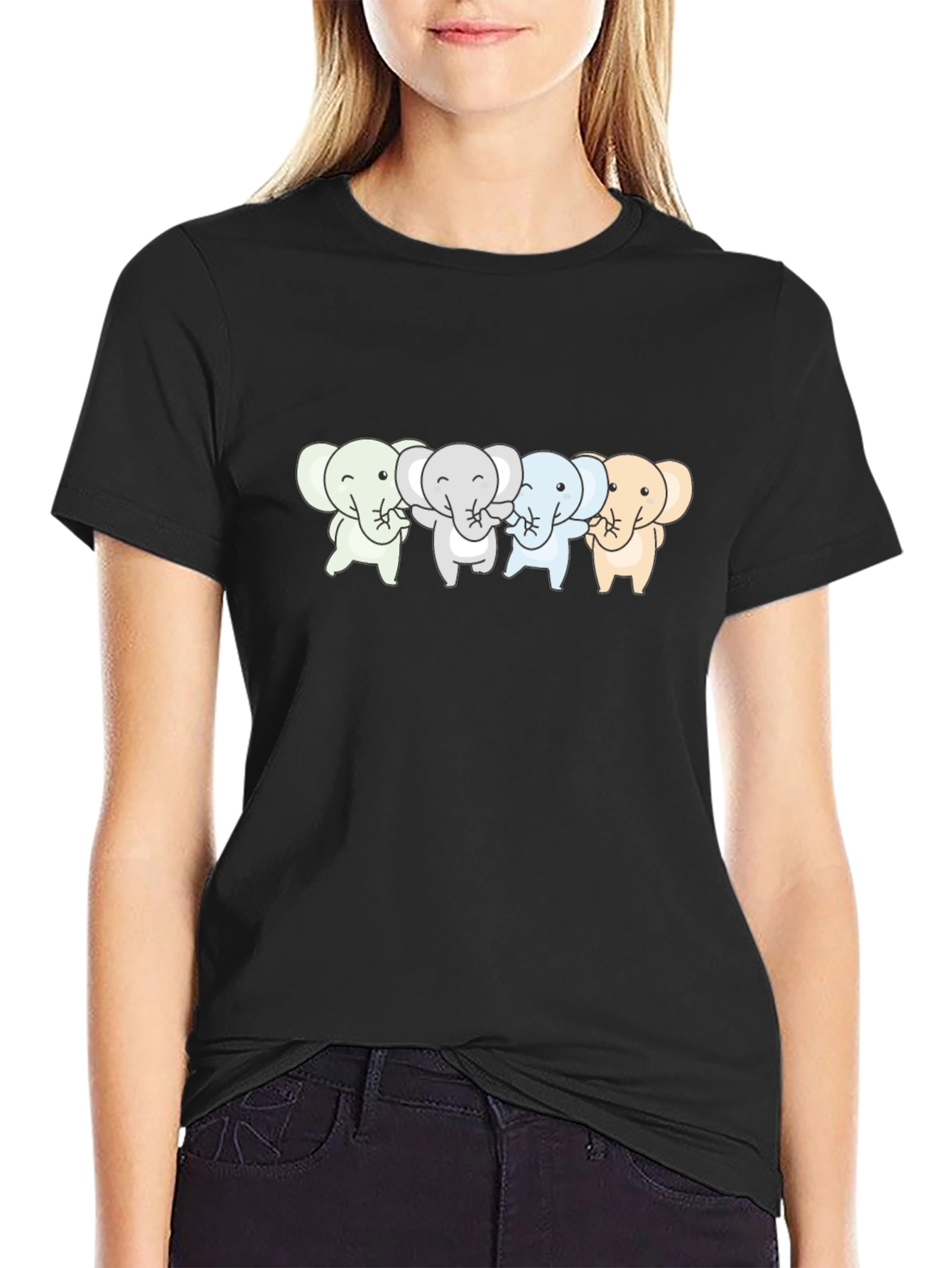 Cute Elephants T-Shirt - Black Cotton Tee