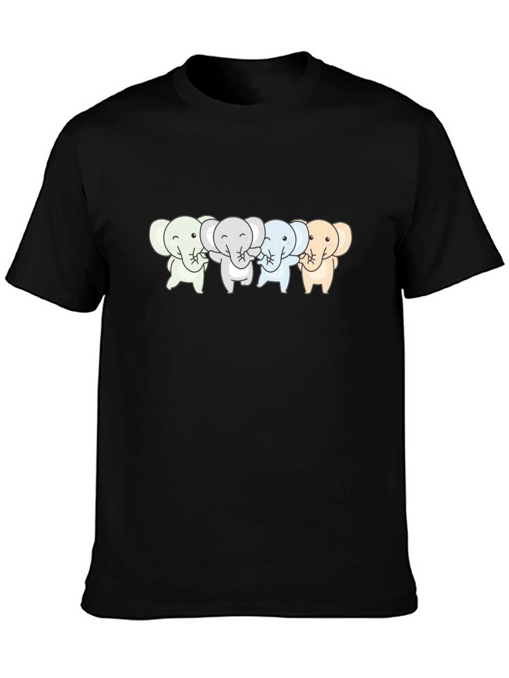 Cute Elephants T-Shirt - Black Cotton Tee