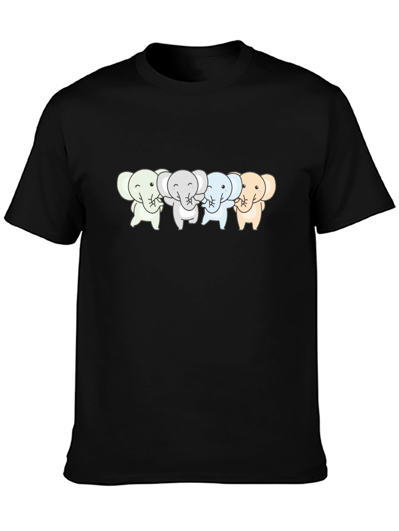Cute Elephants T-Shirt - Black Cotton Tee