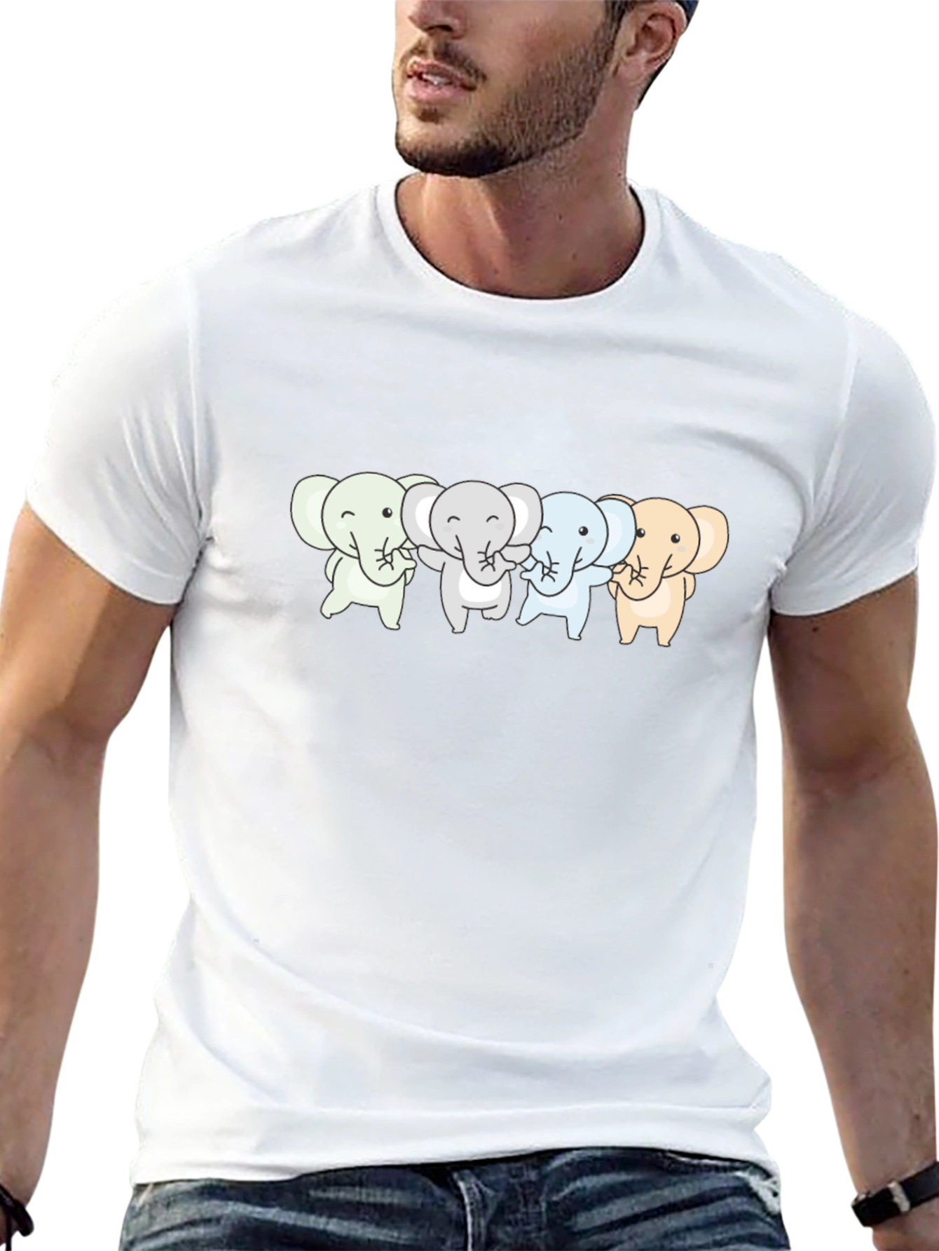 Cute Elephants T-Shirt - Black Cotton Tee