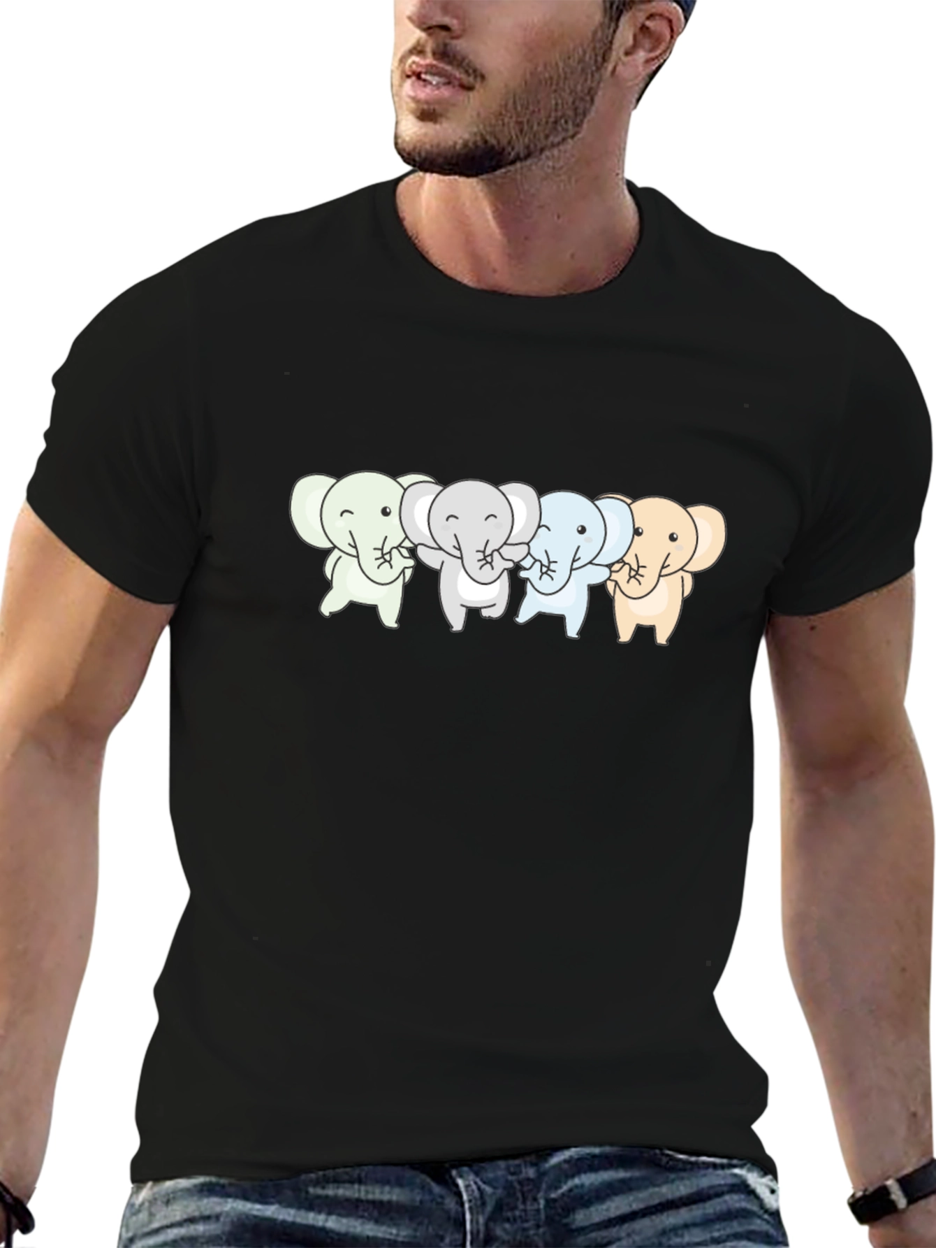 Cute Elephants T-Shirt - Black Cotton Tee