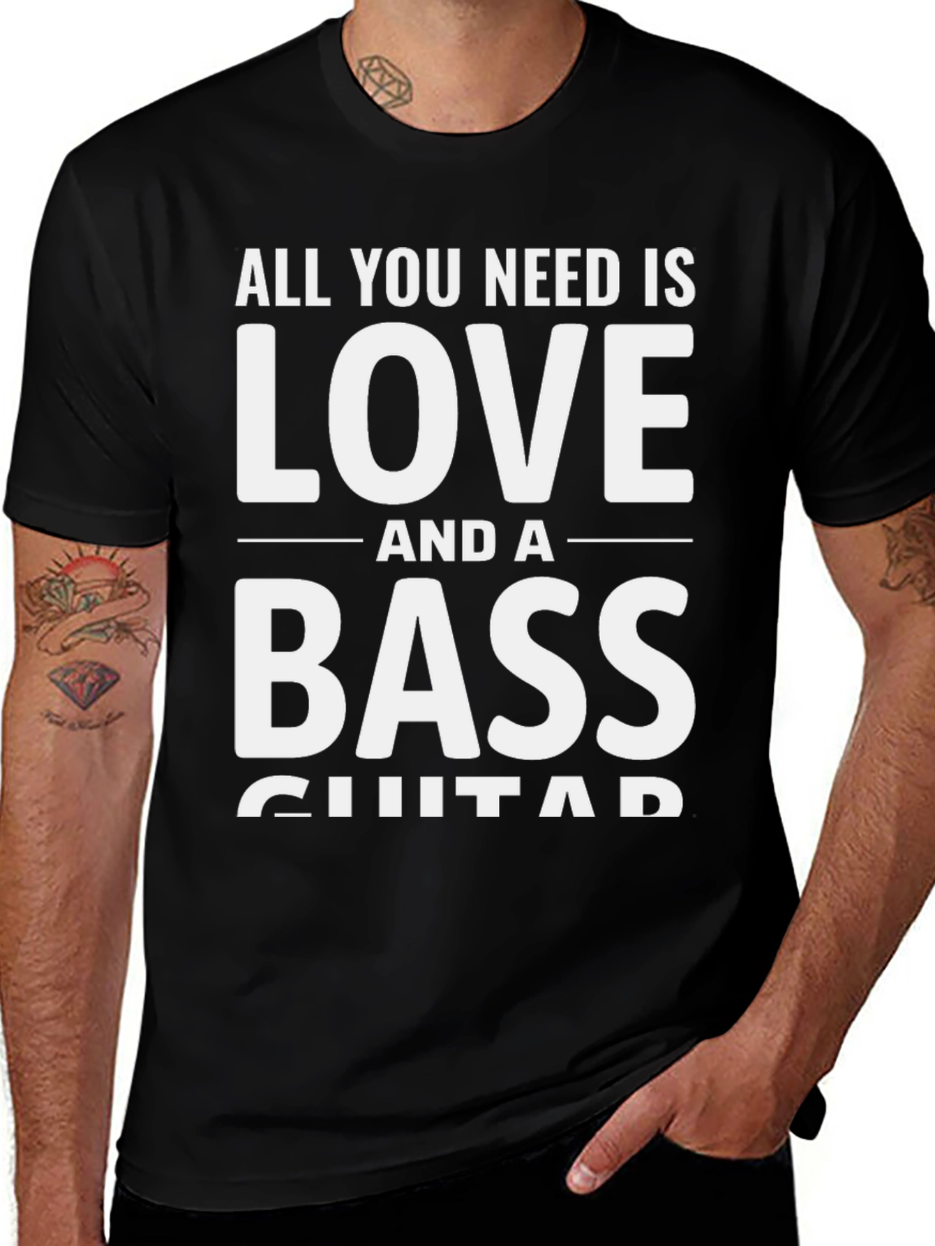 Love and Bass Guitar Black T-Shirt - Musician Tee