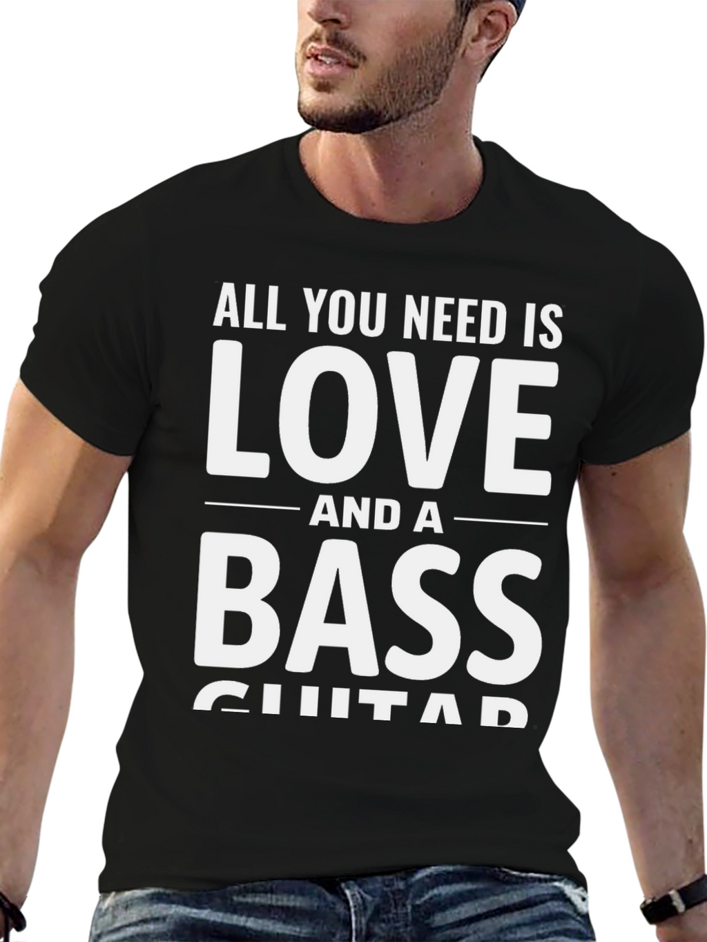 Love and Bass Guitar Black T-Shirt - Musician Tee