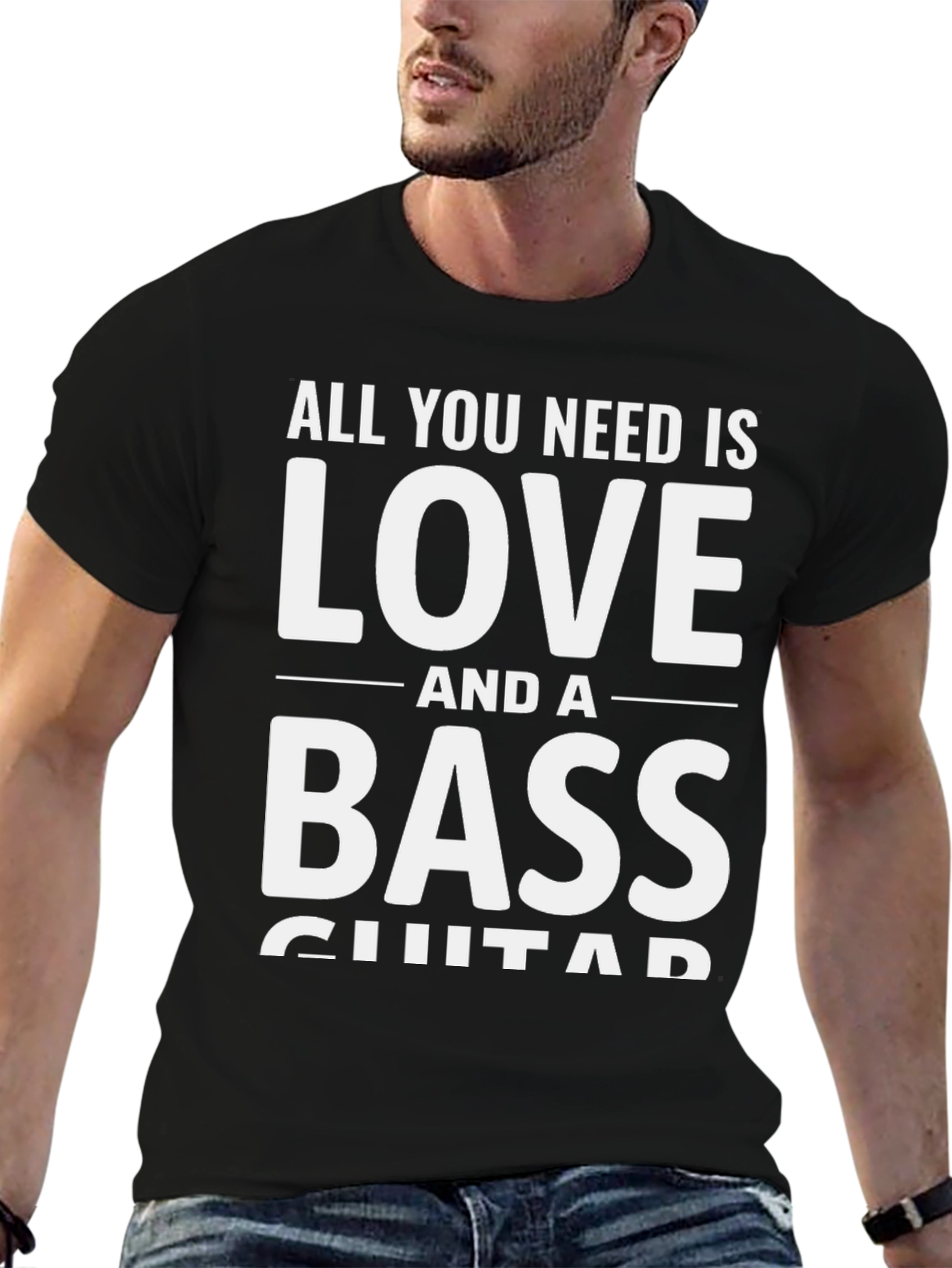 Love and Bass Guitar Black T-Shirt - Musician Tee