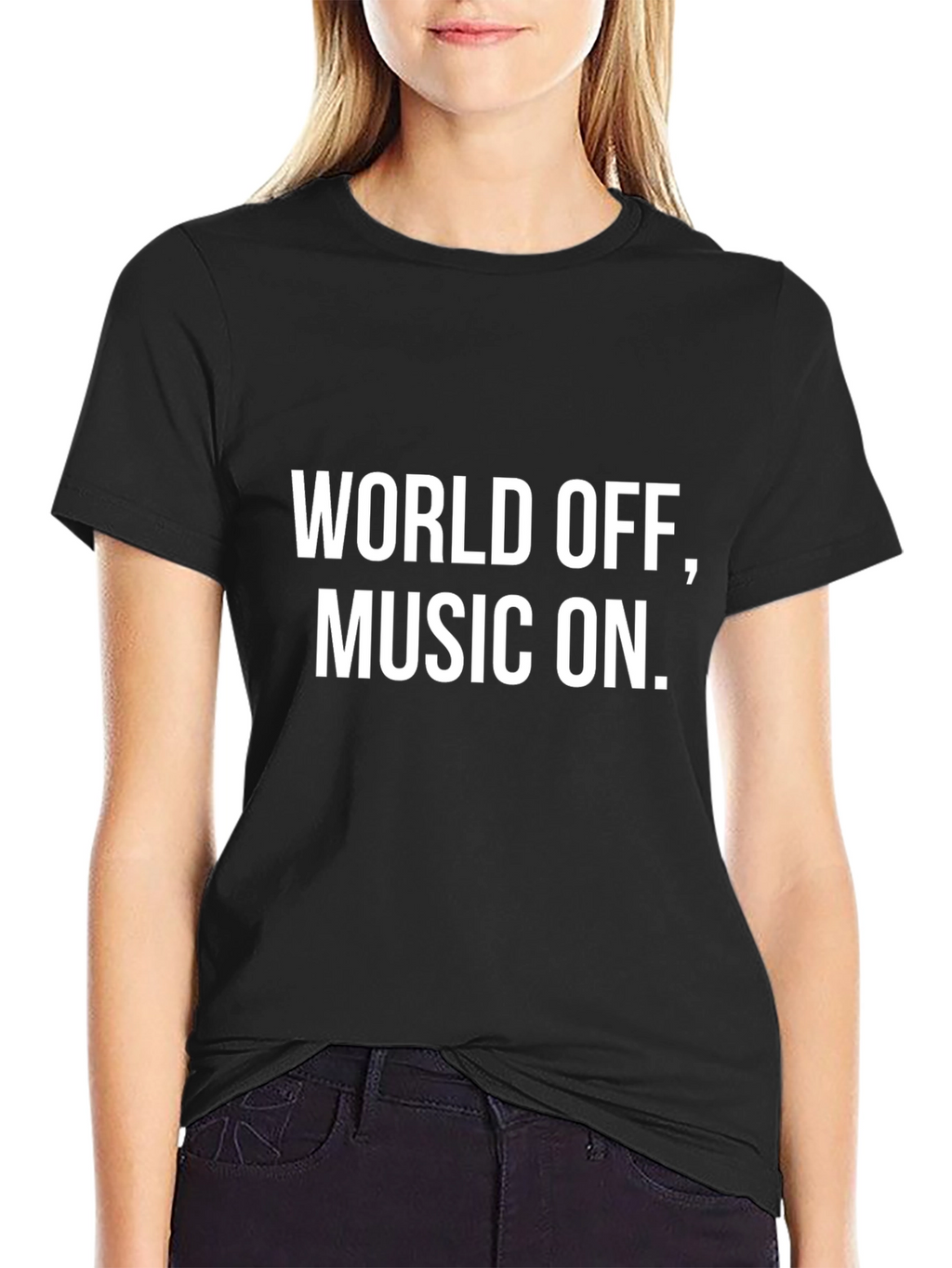 World Off Music On Black Tee