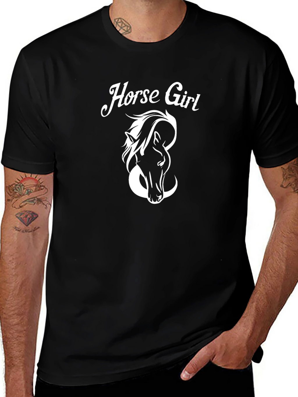 Horse Girl Graphic T-Shirt Black Cotton Tee