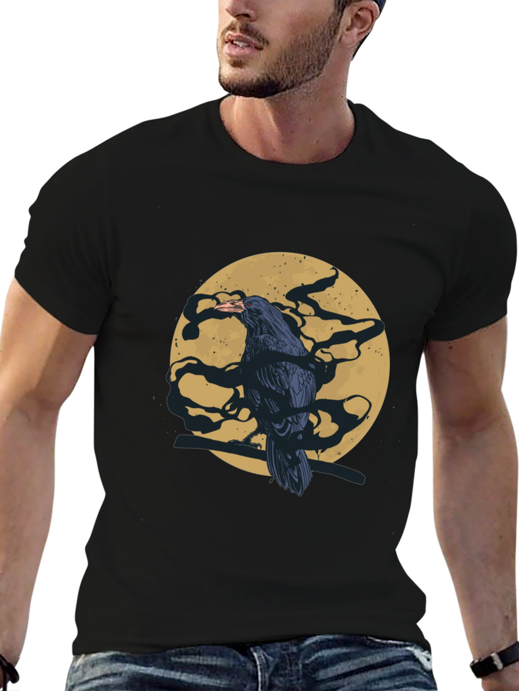 Raven Moon T-Shirt - Mens Black Graphic Tee