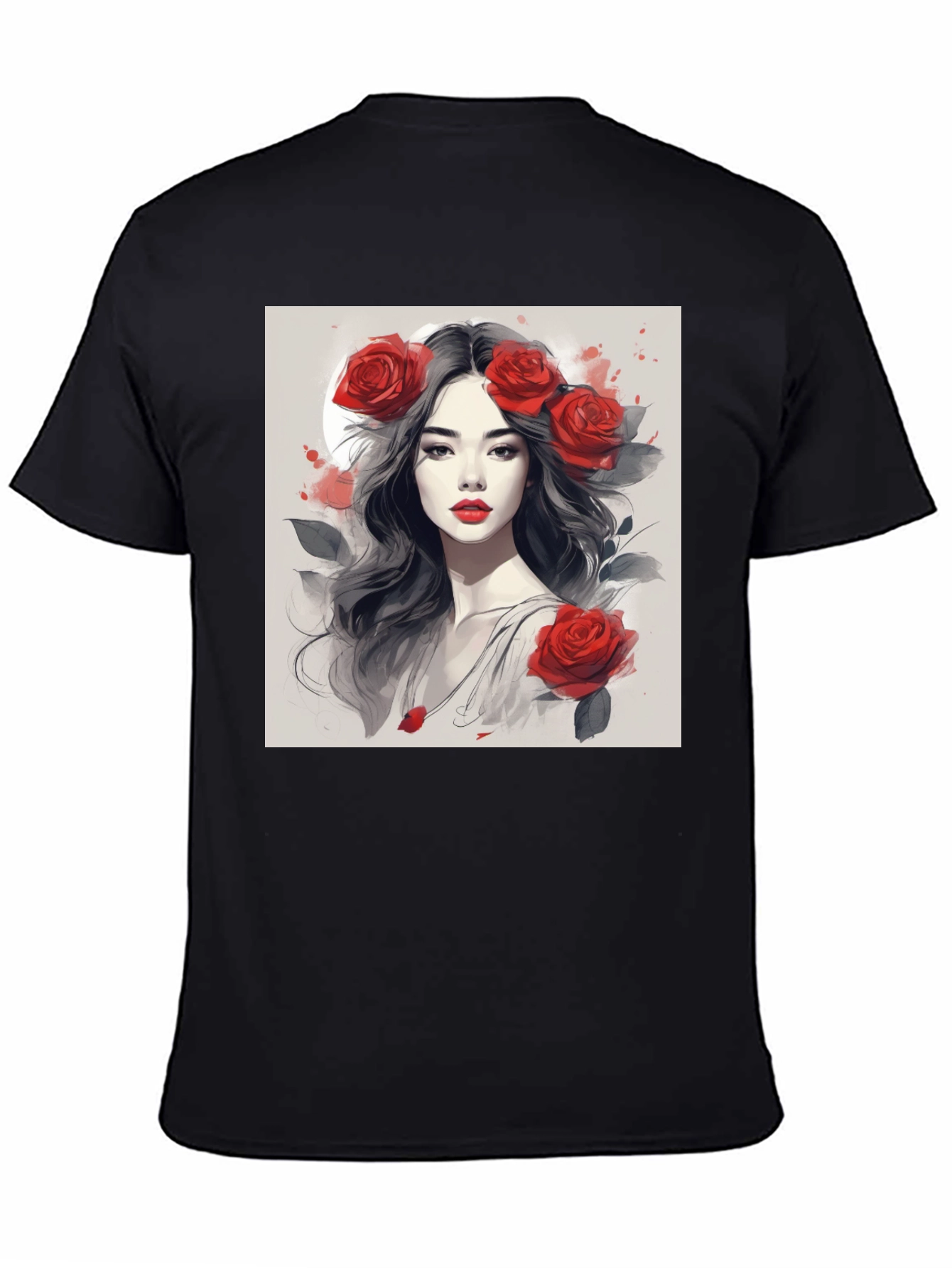 Rose Woman Graphic Tee - Black Casual Shirt