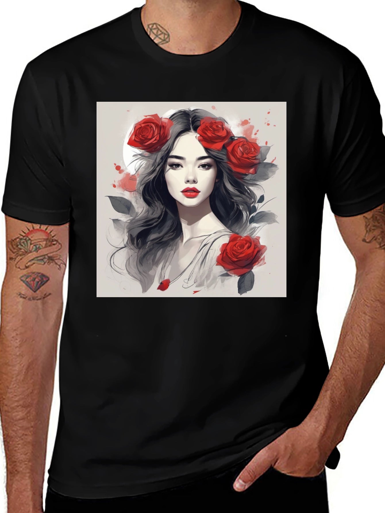 Rose Woman Graphic Tee - Black Casual Shirt