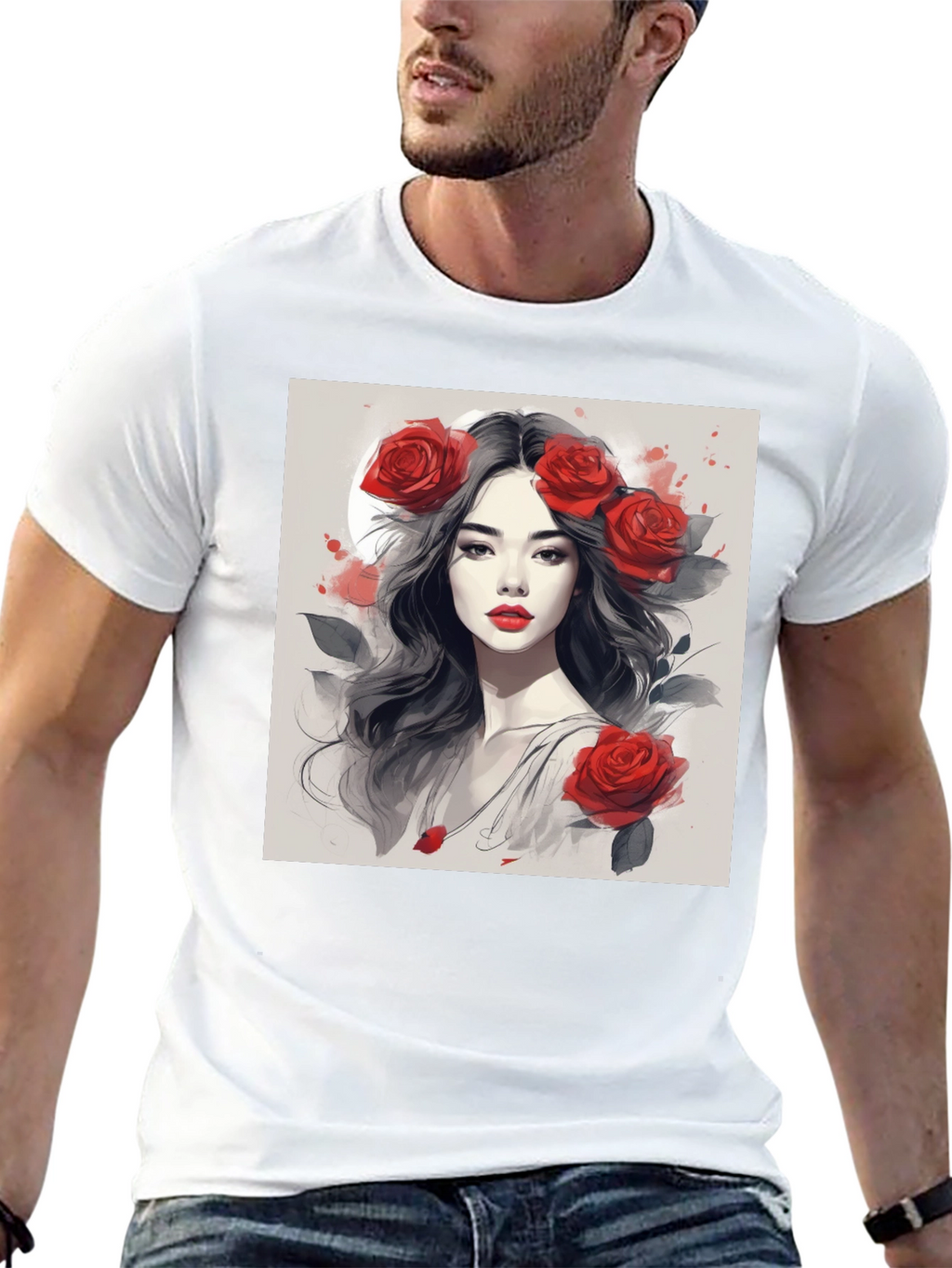 Rose Woman Graphic Tee - Black Casual Shirt