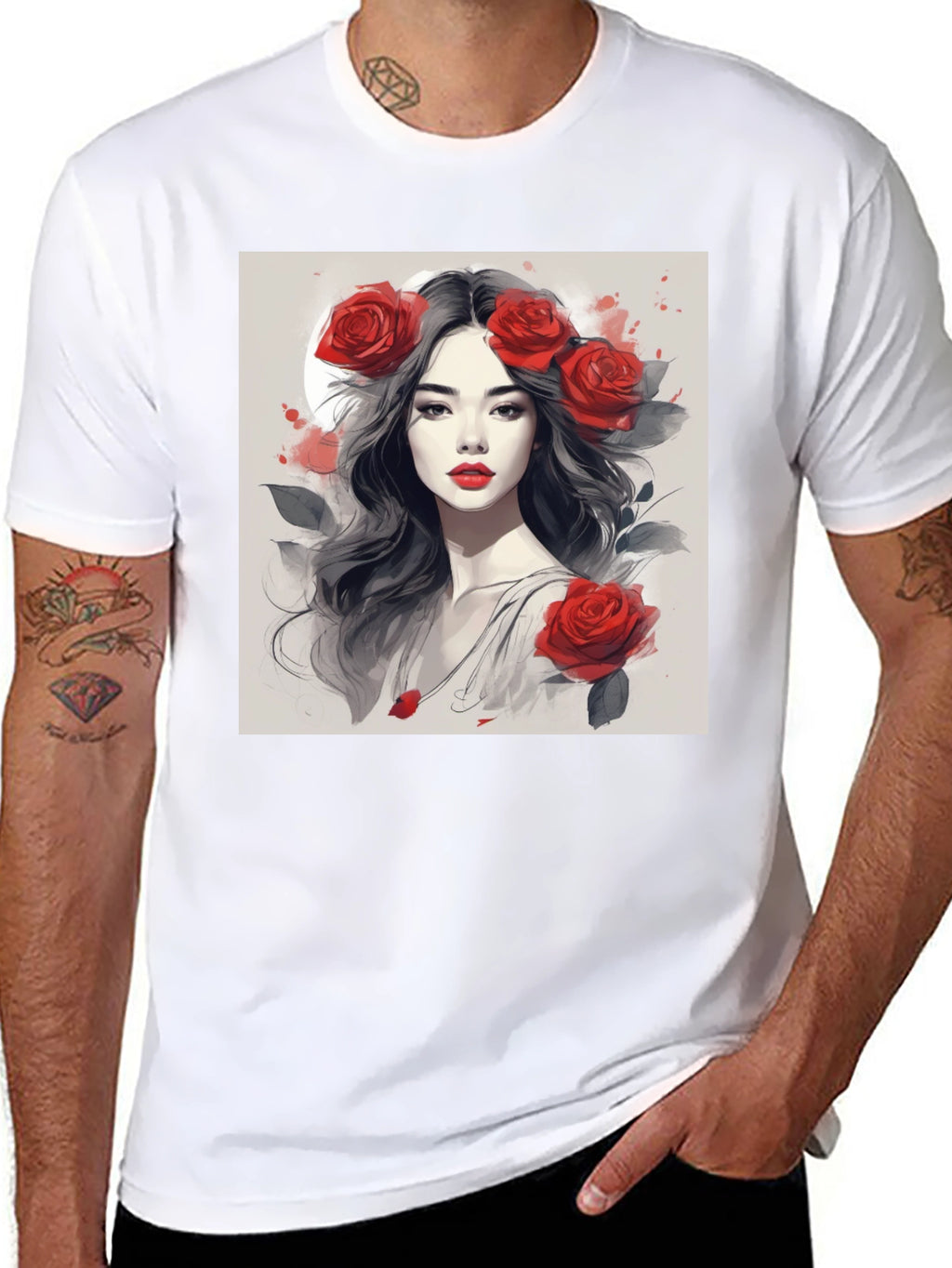 Rose Woman Graphic Tee - Black Casual Shirt