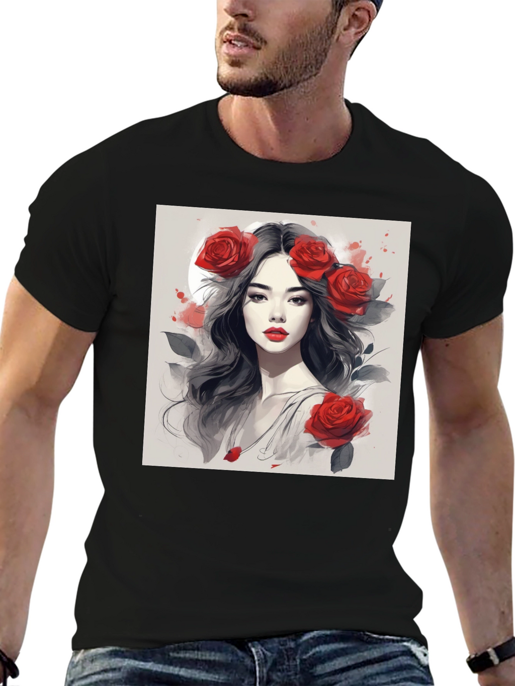 Rose Woman Graphic Tee - Black Casual Shirt