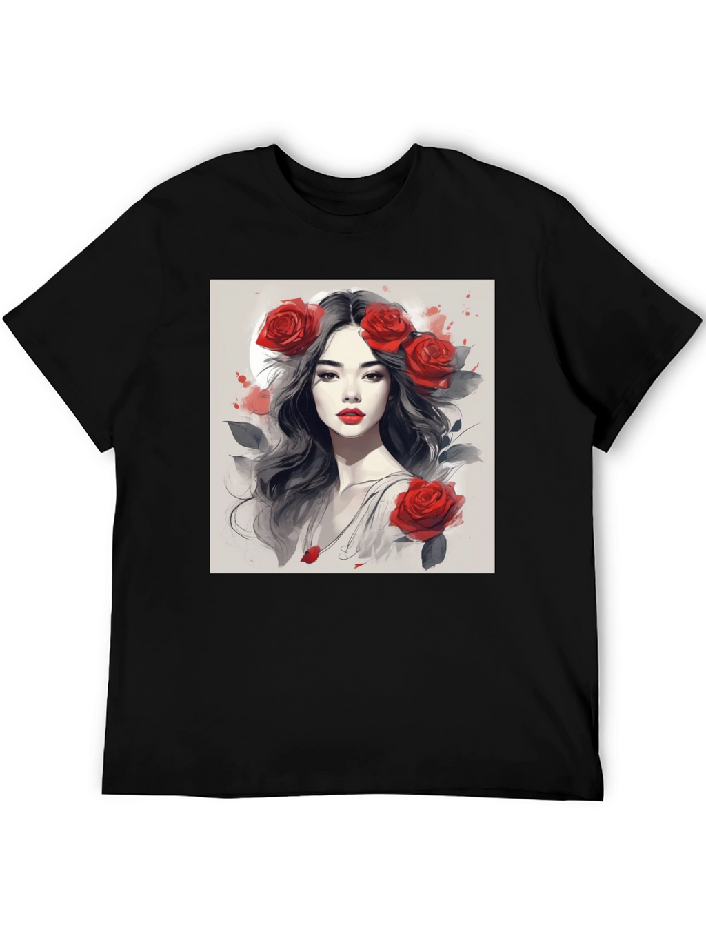 Rose Woman Graphic Tee - Black Casual Shirt
