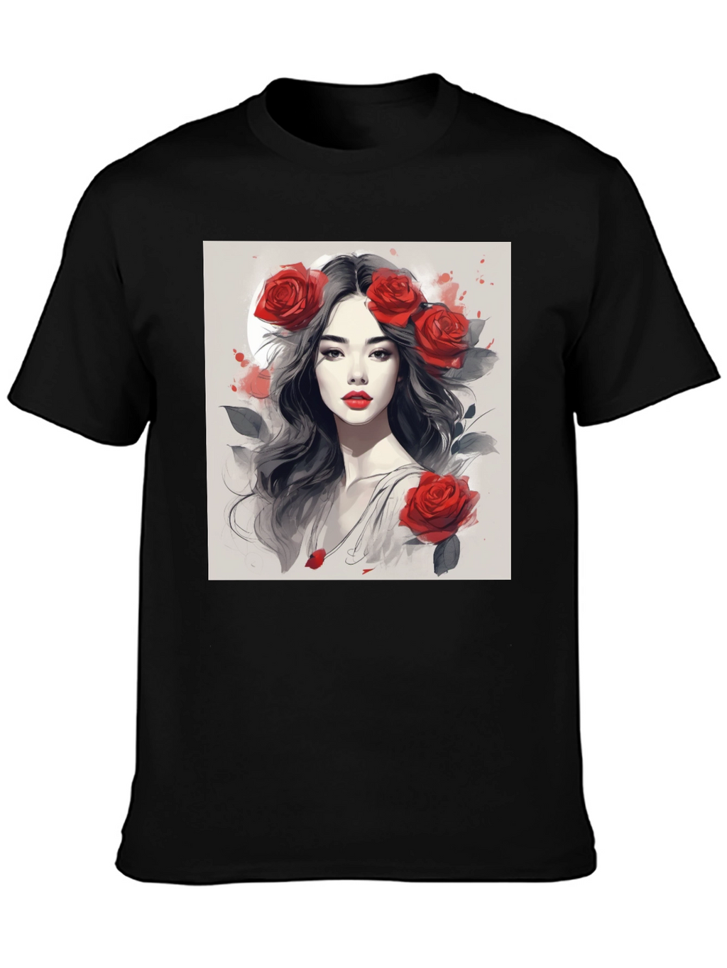 Rose Woman Graphic Tee - Black Casual Shirt