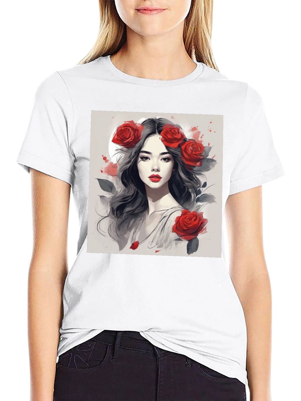 Rose Woman Graphic Tee - Black Casual Shirt