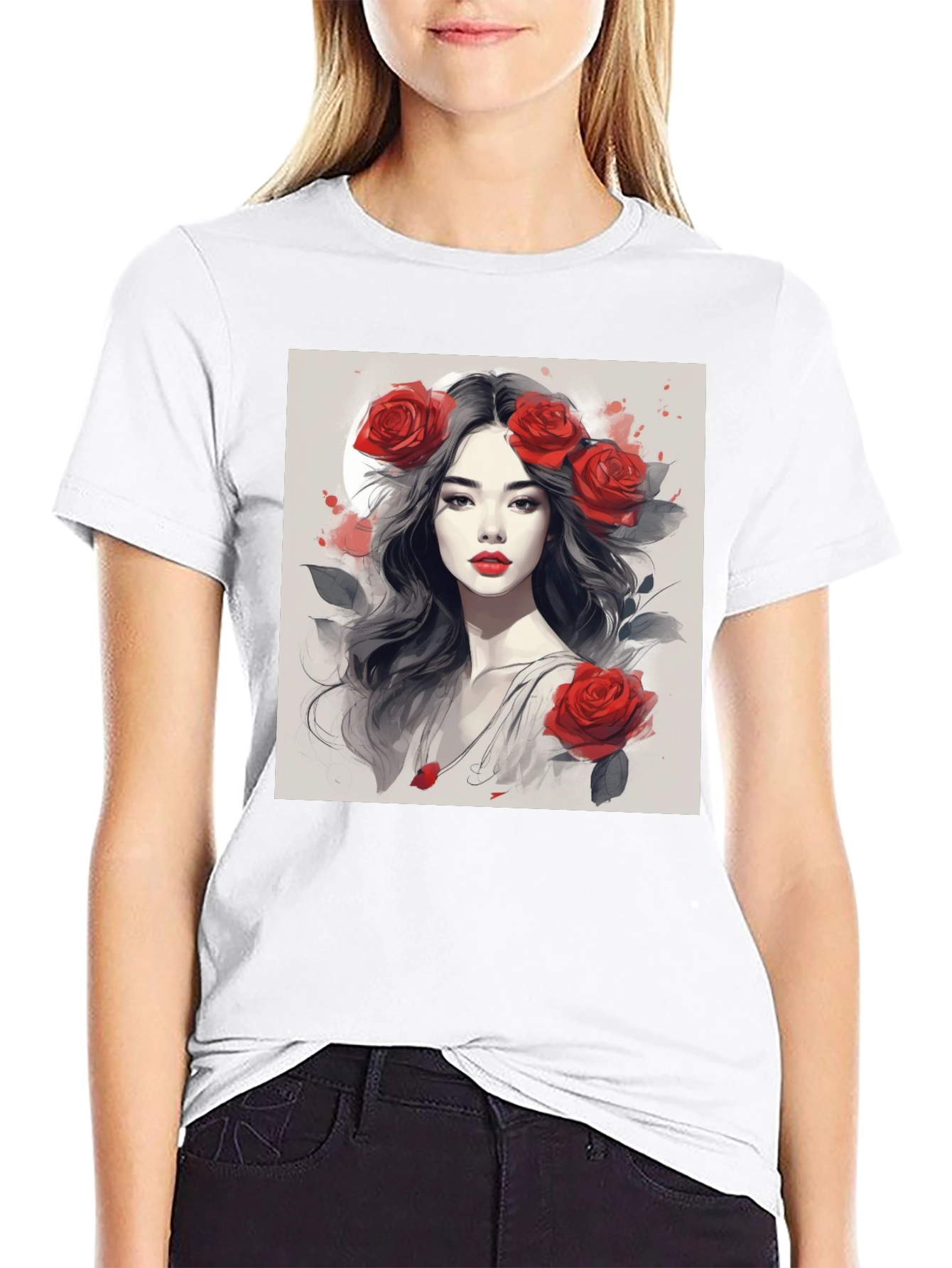 Rose Woman Graphic Tee - Black Casual Shirt