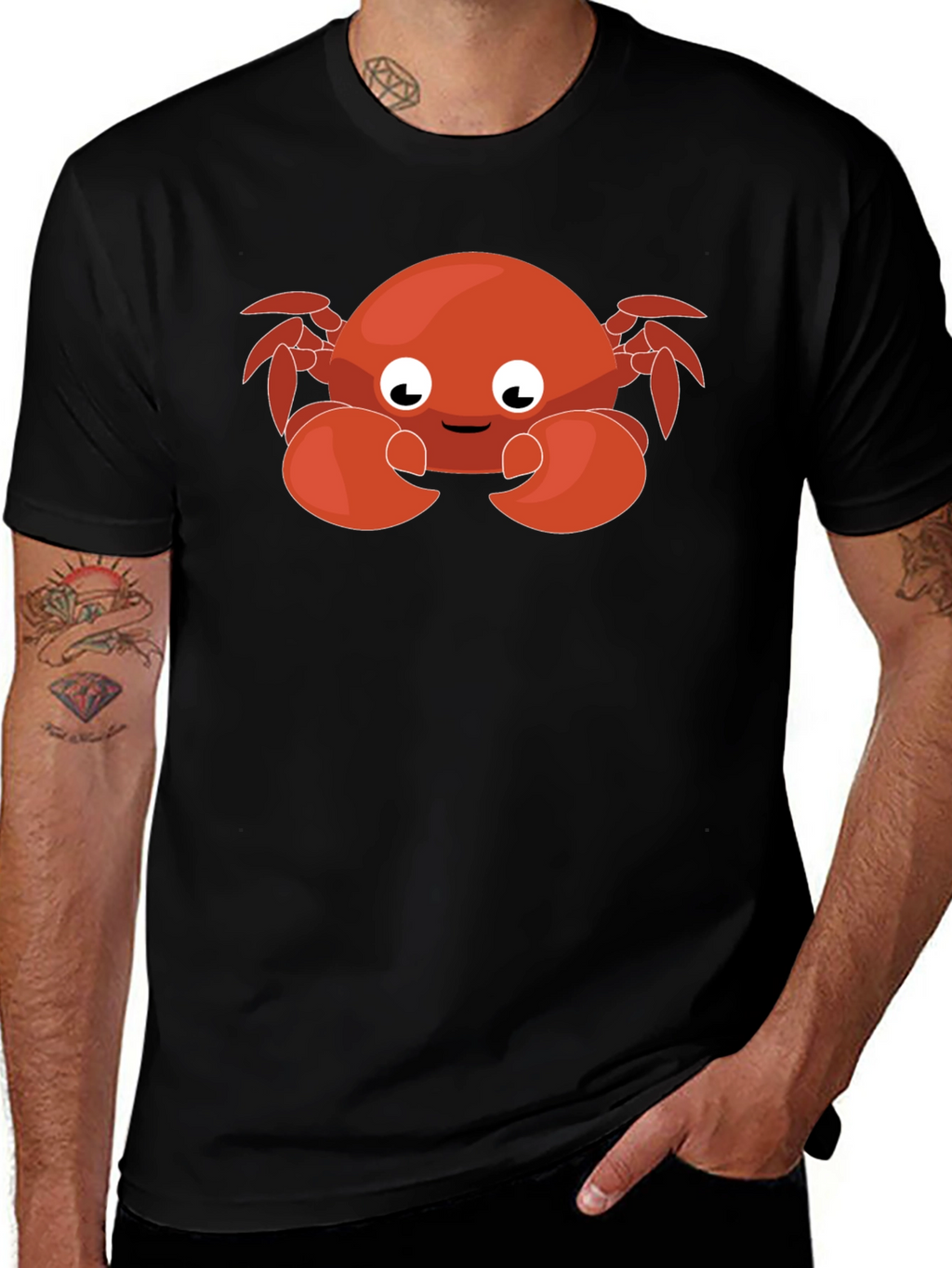 Cute Cartoon Crab Graphic Black T-Shirt