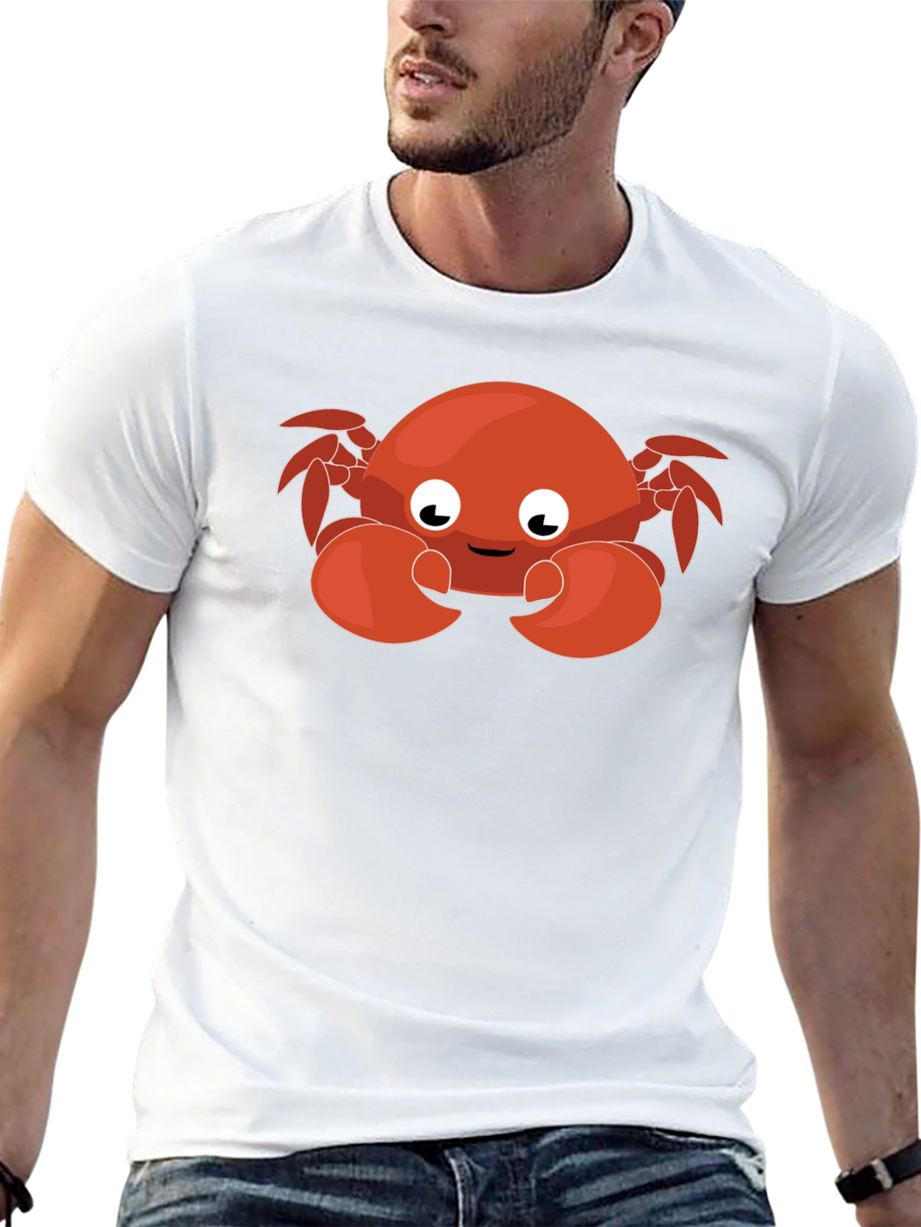 Cute Cartoon Crab Graphic Black T-Shirt