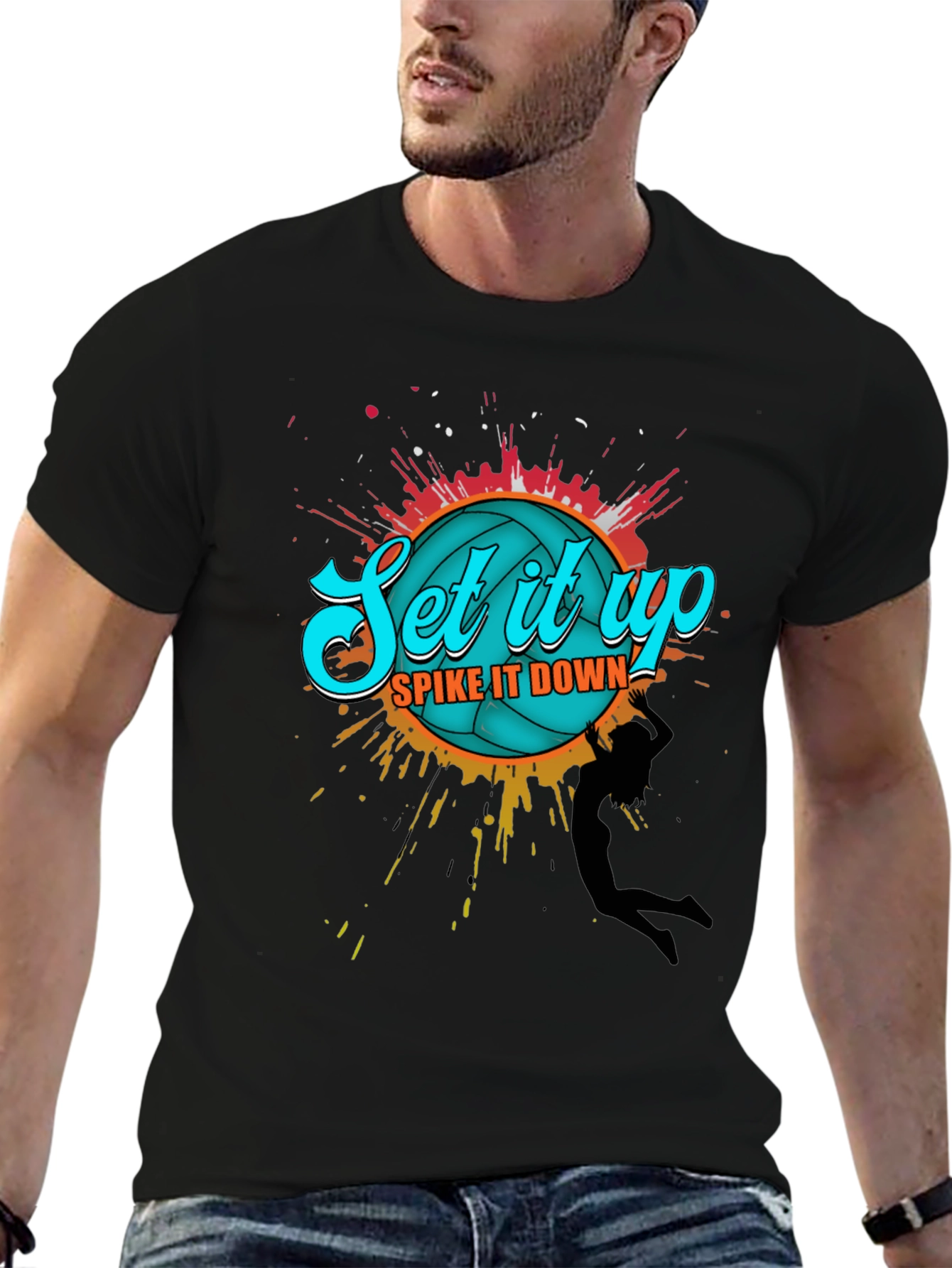 Volleyball Graphic T-Shirt - Set it Up Spike it Down