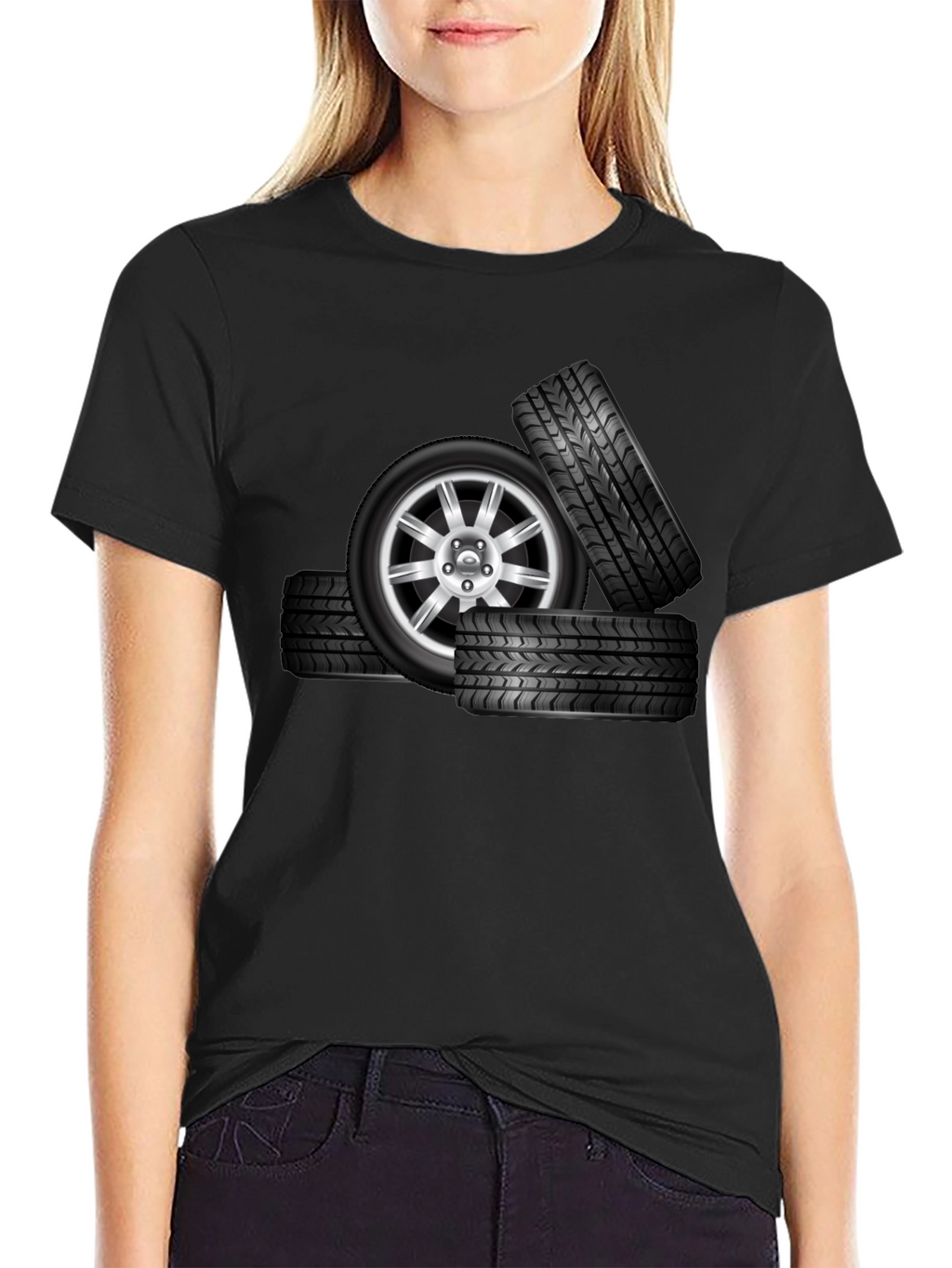 Black Tire Stack Graphic T-Shirt