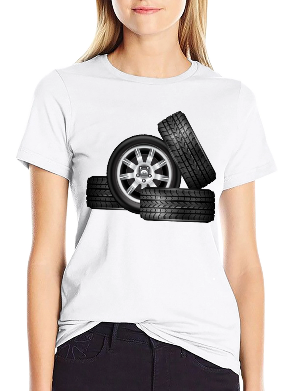 Black Tire Stack Graphic T-Shirt