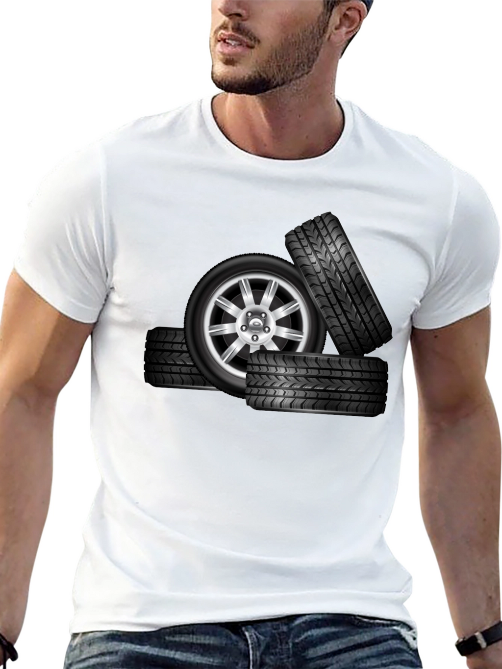 Black Tire Stack Graphic T-Shirt