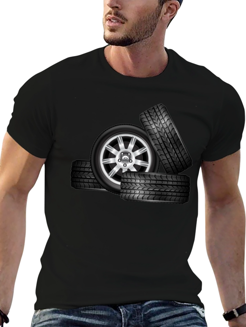 Black Tire Stack Graphic T-Shirt