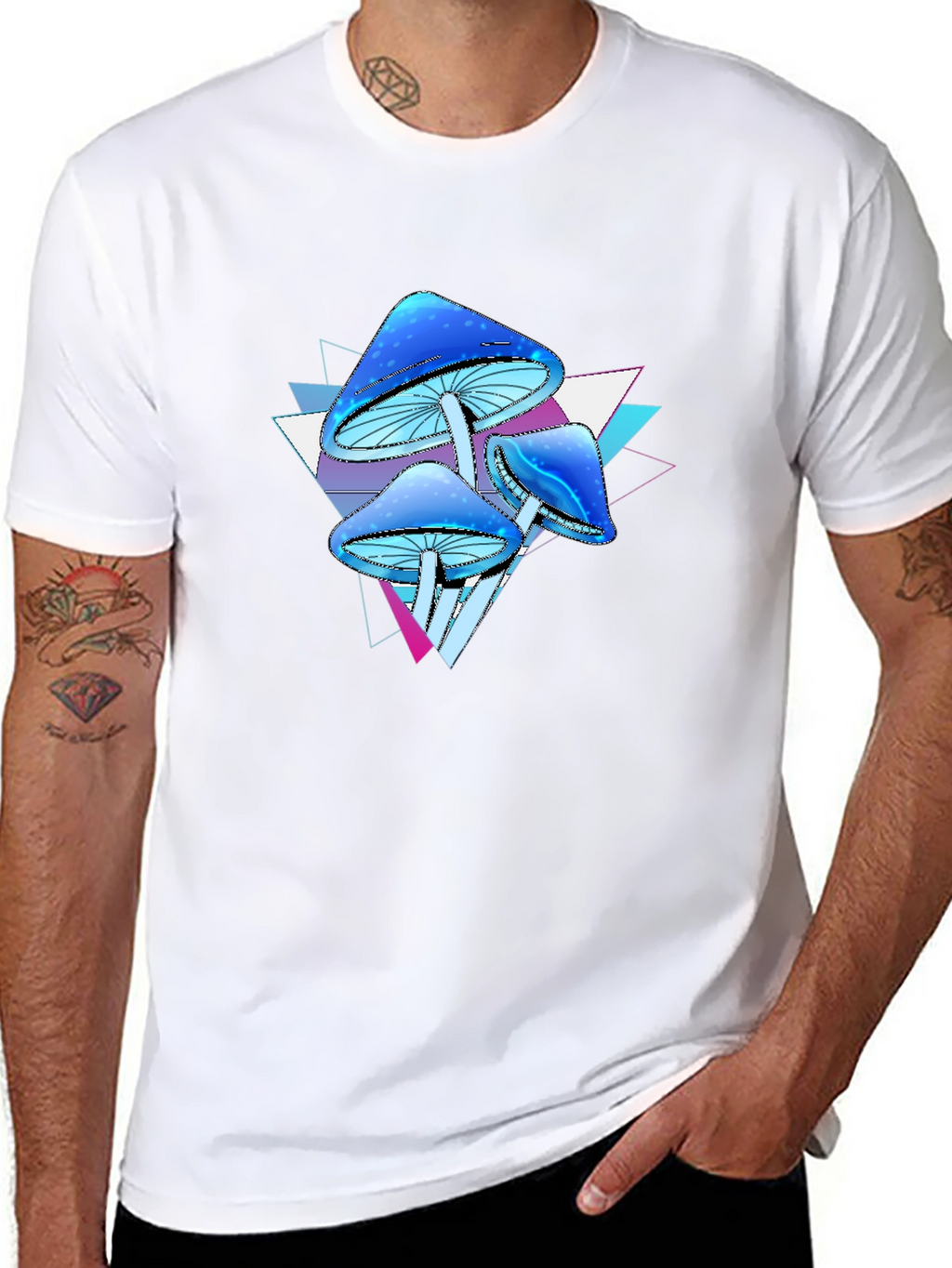 Psychedelic Mushroom Graphic Tee - Black Cotton Blend