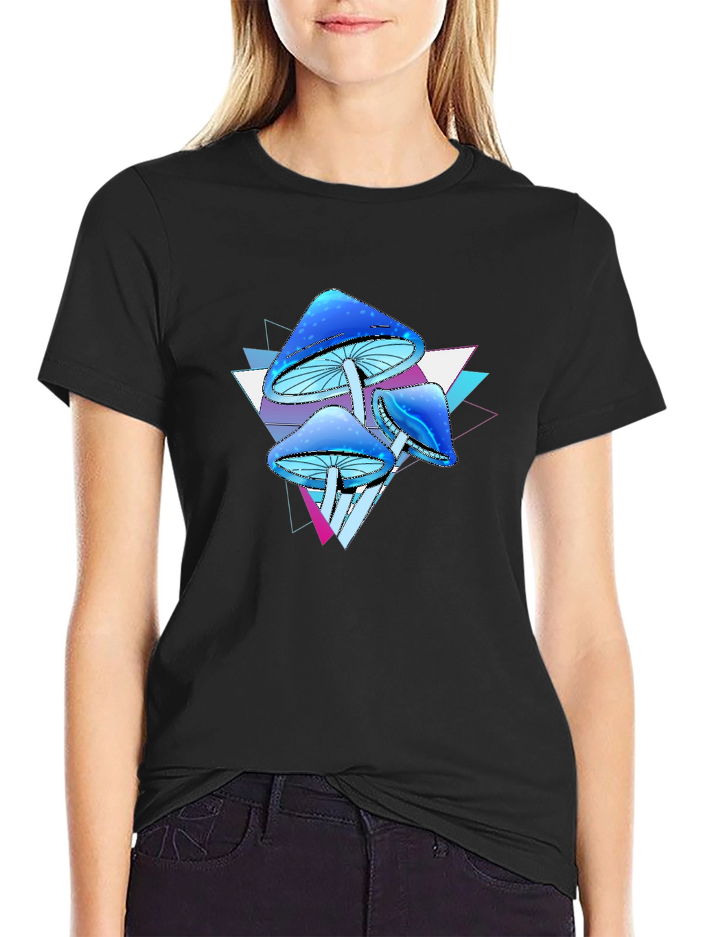 Psychedelic Mushroom Graphic Tee - Black Cotton Blend