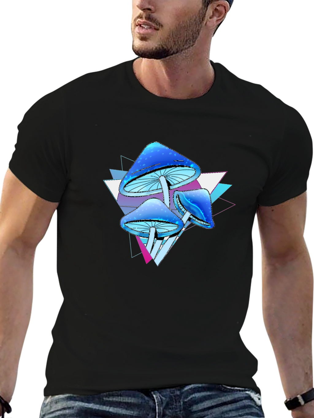 Psychedelic Mushroom Graphic Tee - Black Cotton Blend