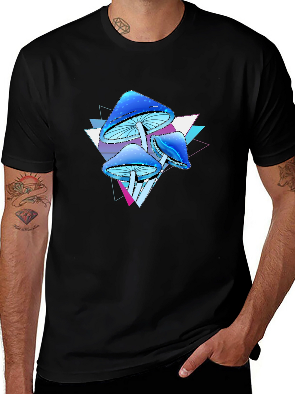 Psychedelic Mushroom Graphic Tee - Black Cotton Blend