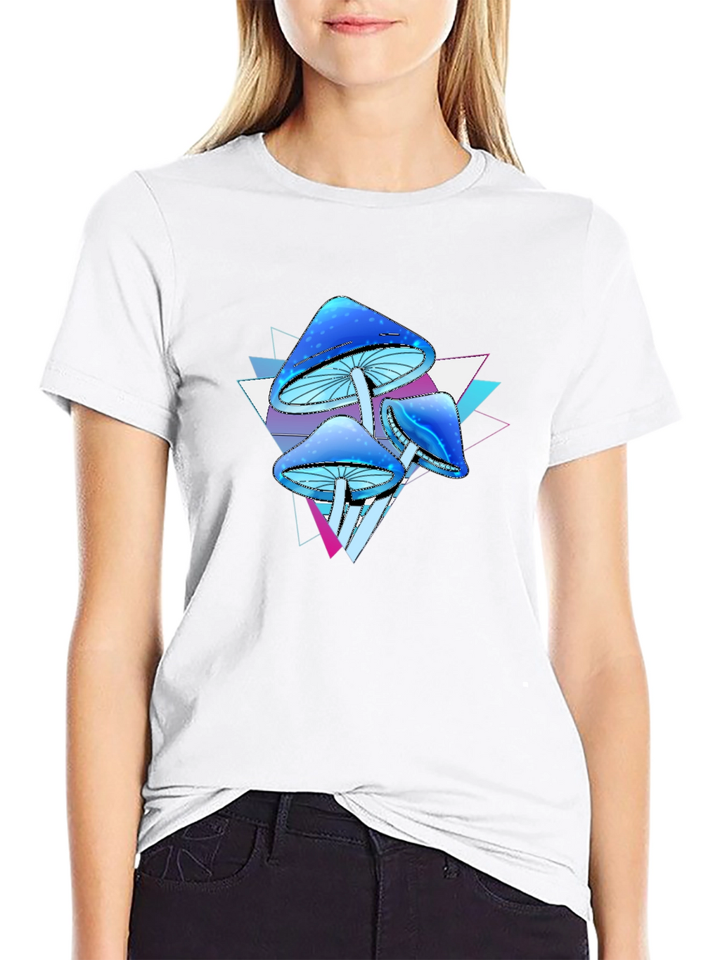 Psychedelic Mushroom Graphic Tee - Black Cotton Blend