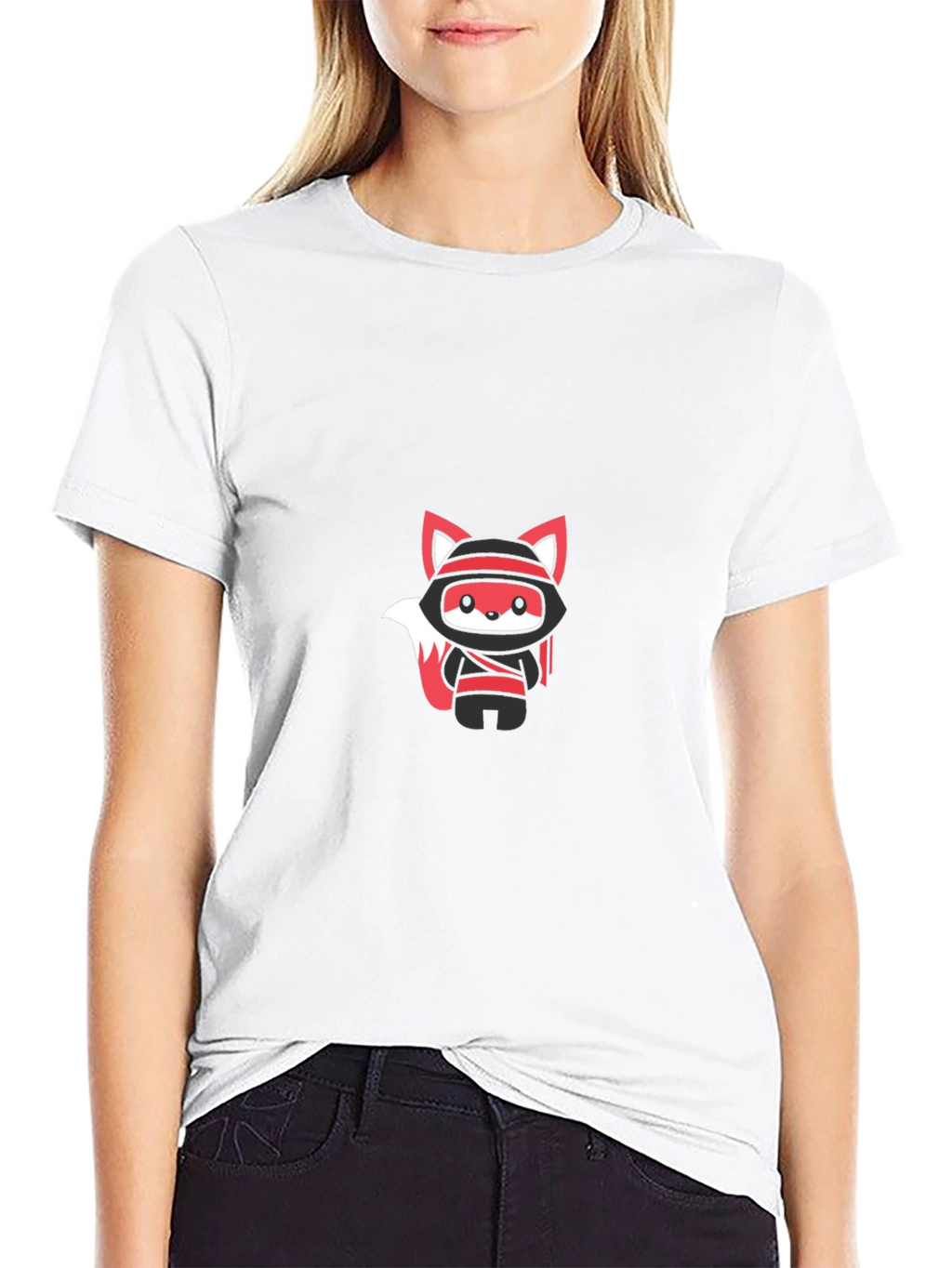 Ninja Fox Graphic Tee - Black Cotton Blend T-Shirt